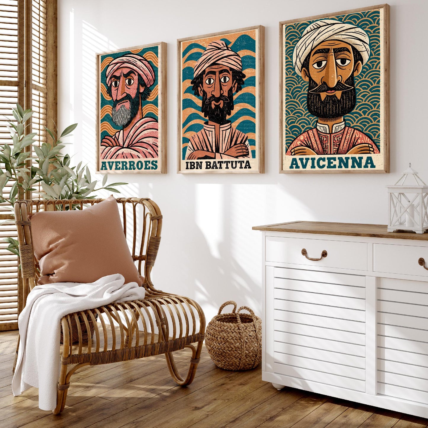 Islamic Golden Age Set of Three Art Prints - Averroes, Ibn Battuta, Avicenna - History Poster Wall Art Gift Illustration