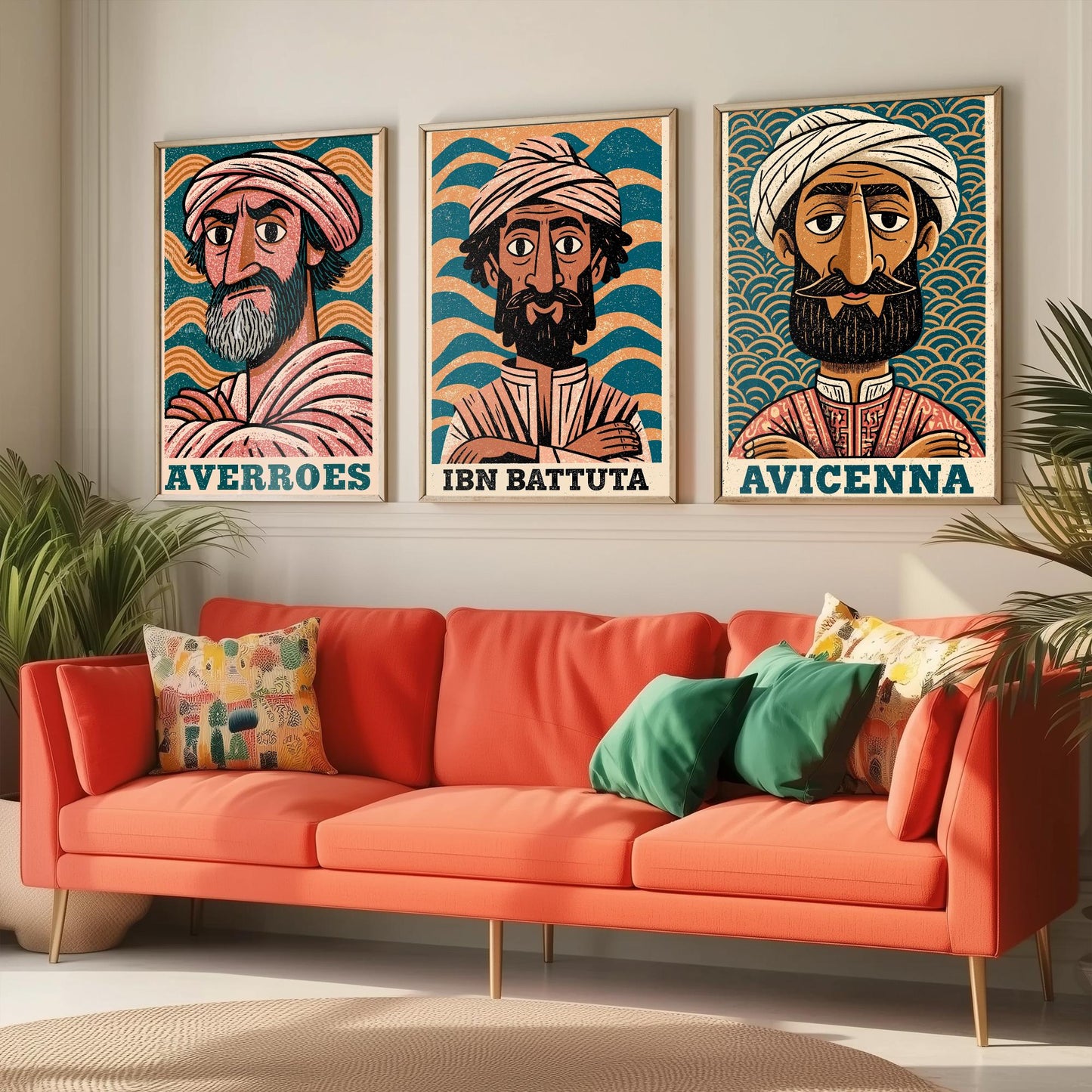Islamic Golden Age Set of Three Art Prints - Averroes, Ibn Battuta, Avicenna - History Poster Wall Art Gift Illustration