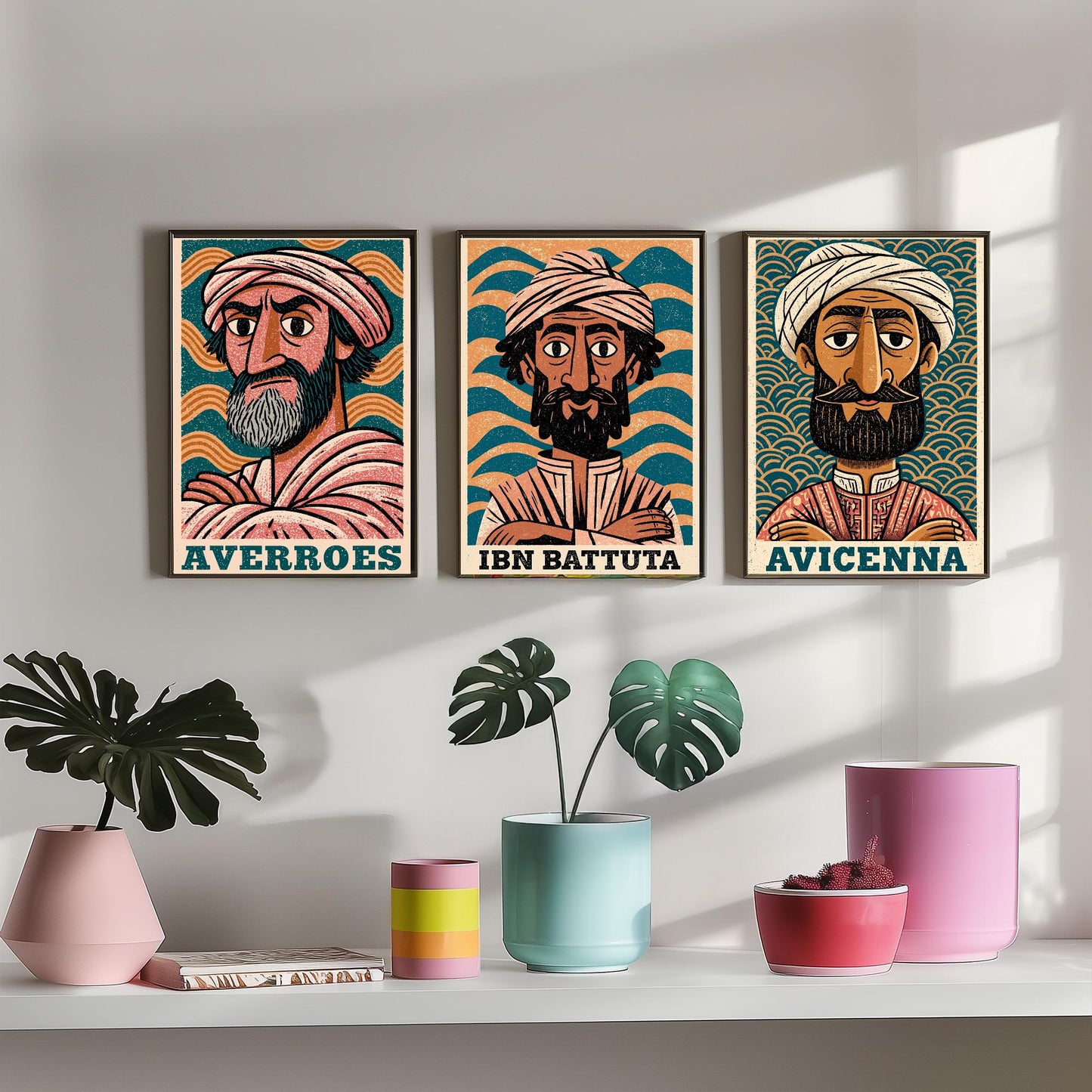 Islamic Golden Age Set of Three Art Prints - Averroes, Ibn Battuta, Avicenna - History Poster Wall Art Gift Illustration