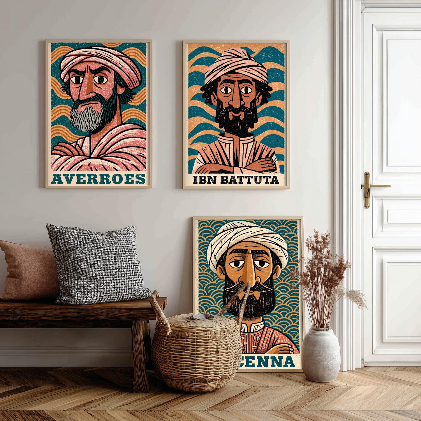 Islamic Golden Age Set of Three Art Prints - Averroes, Ibn Battuta, Avicenna - History Poster Wall Art Gift Illustration