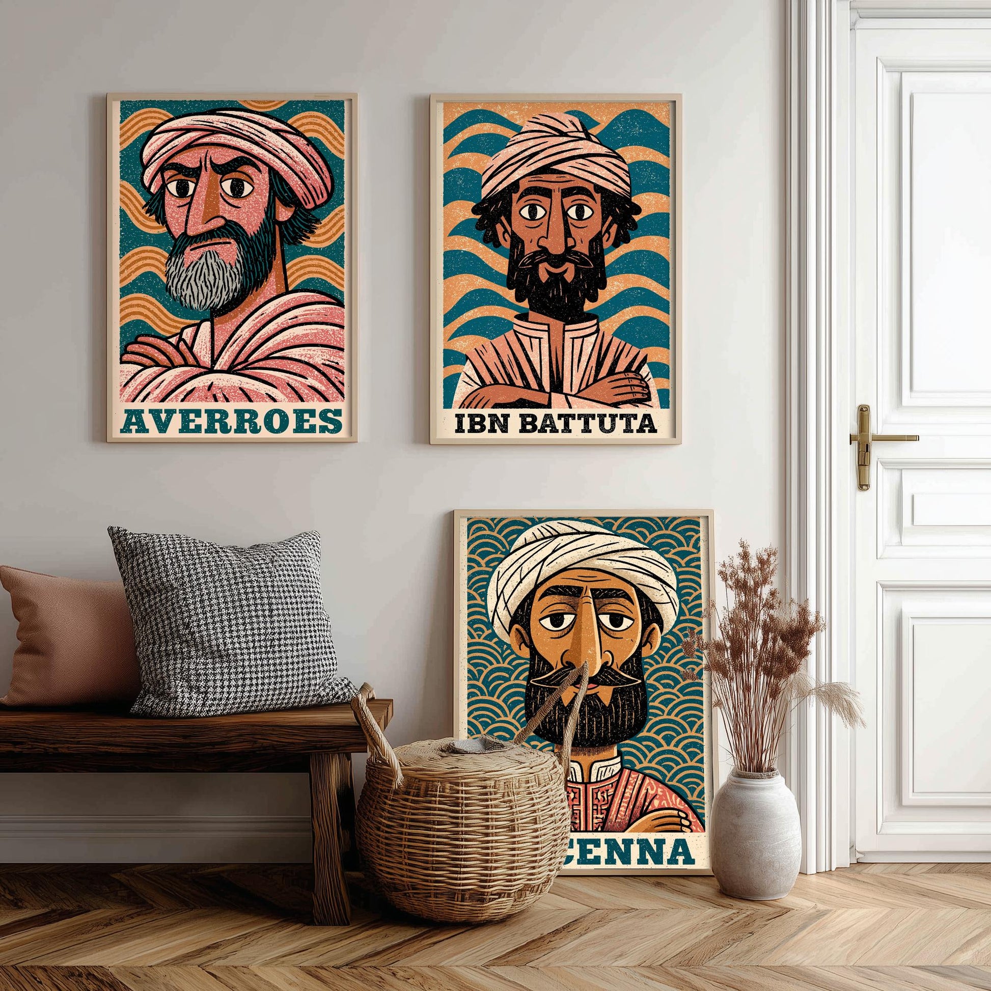 Islamic Golden Age Set of Three Art Prints - Averroes, Ibn Battuta, Avicenna - History Poster Wall Art Gift Illustration