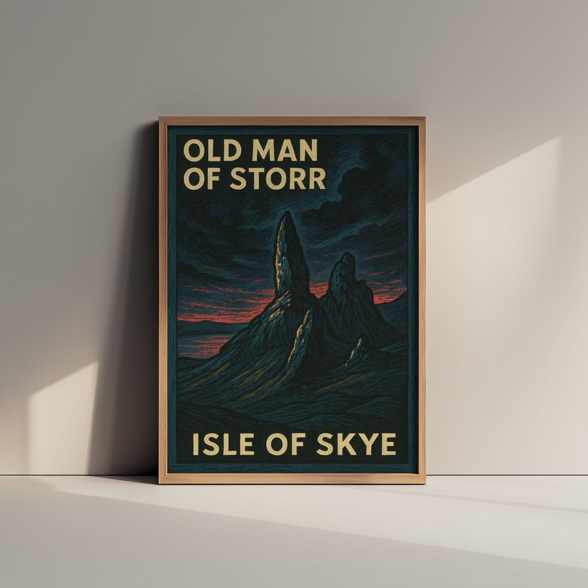 Old Man of Storr Travel Poster - Isle of Skye Art Print - Moody Woodcut Landscape - Scotland 1/3