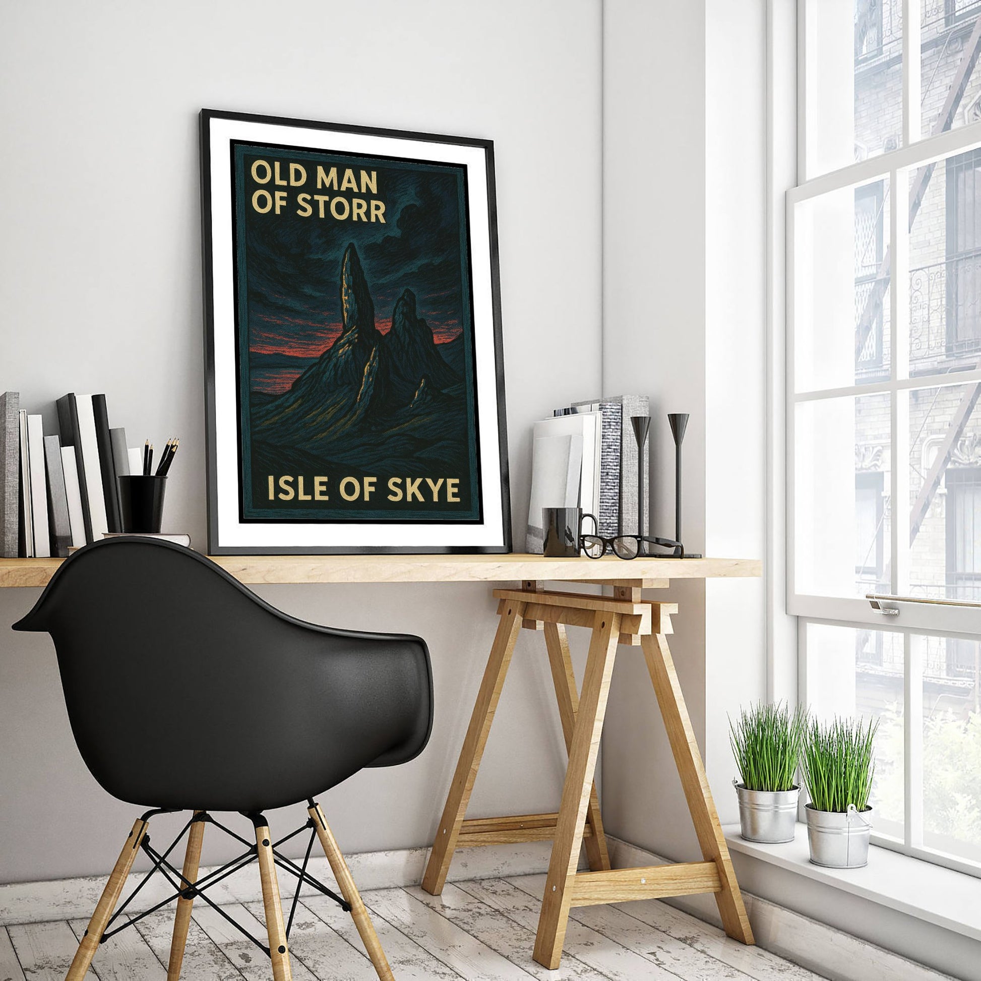Old Man of Storr Travel Poster - Isle of Skye Art Print - Moody Woodcut Landscape - Scotland 1/3