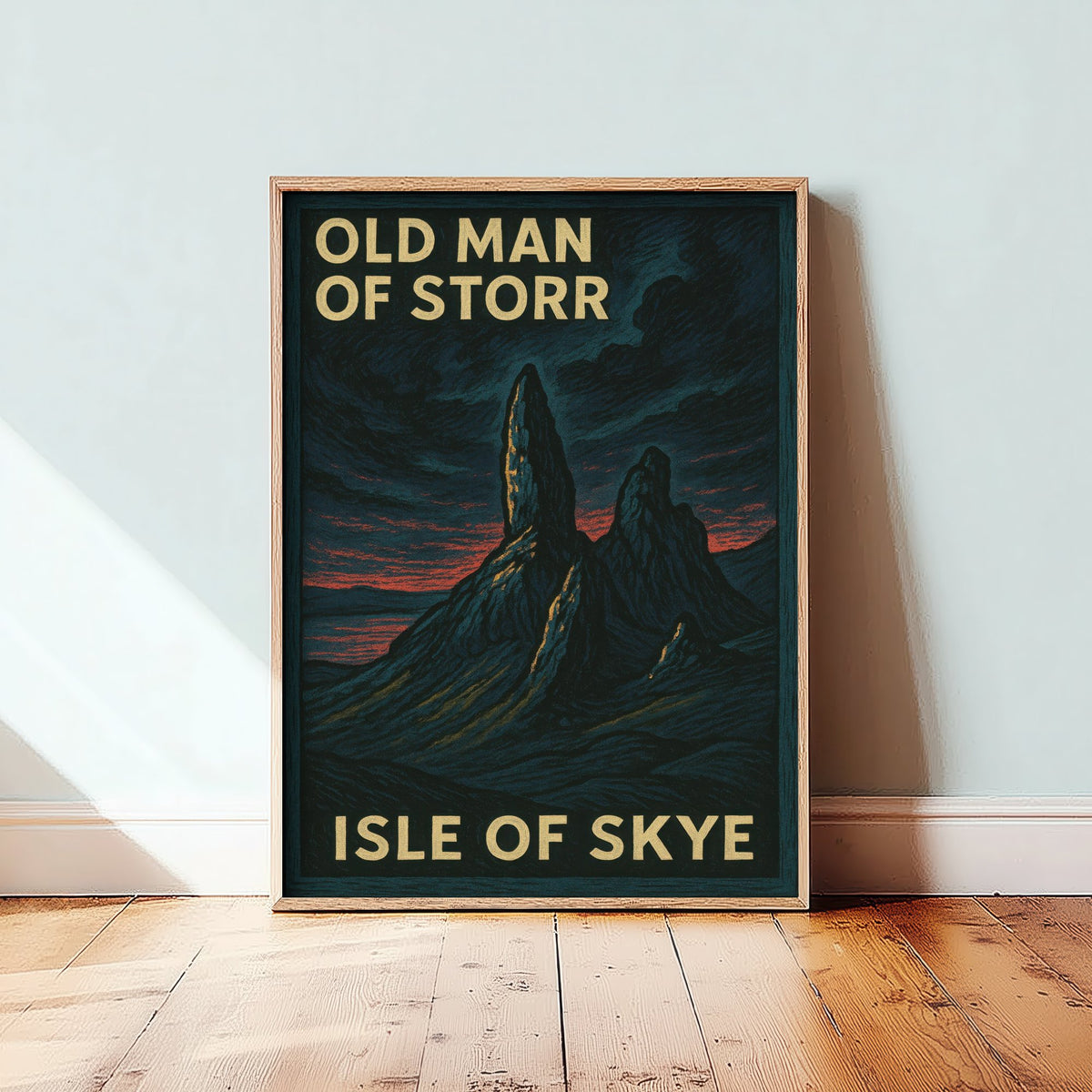 Old Man of Storr Travel Poster - Isle of Skye Art Print - Moody Woodcut Landscape - Scotland 1/3