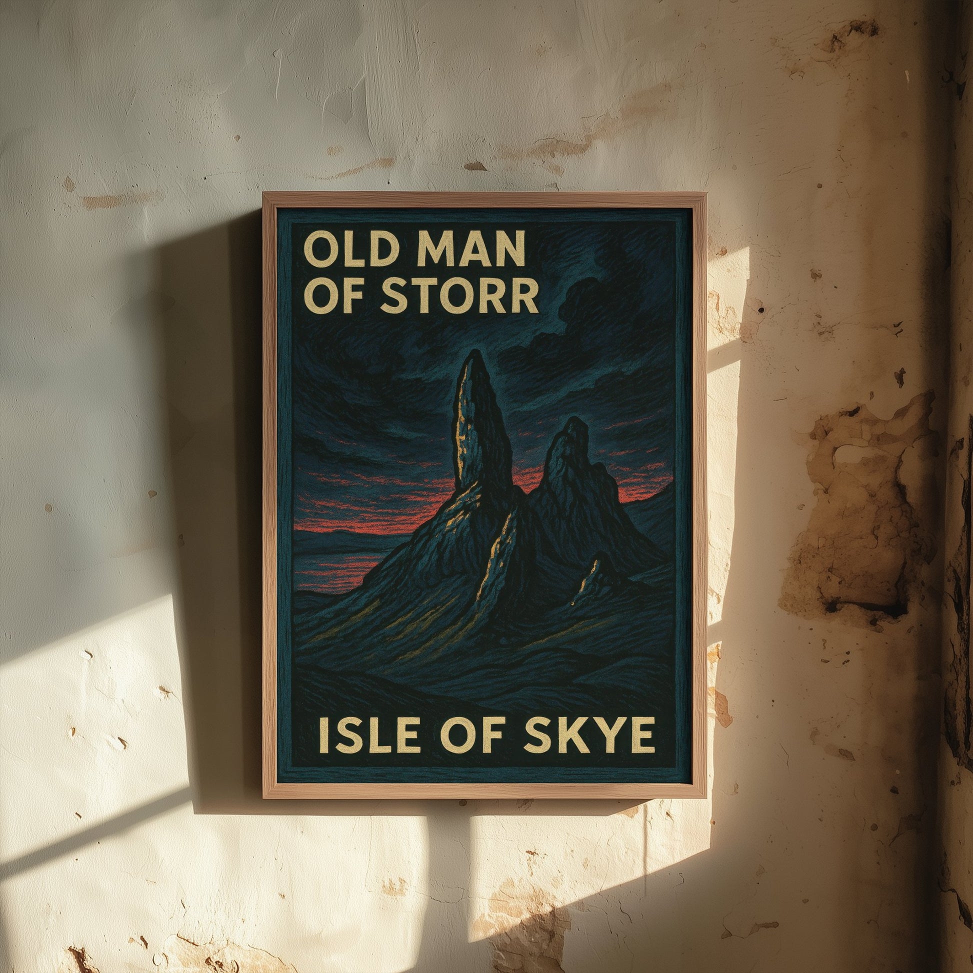 Old Man of Storr Travel Poster - Isle of Skye Art Print - Moody Woodcut Landscape - Scotland 1/3