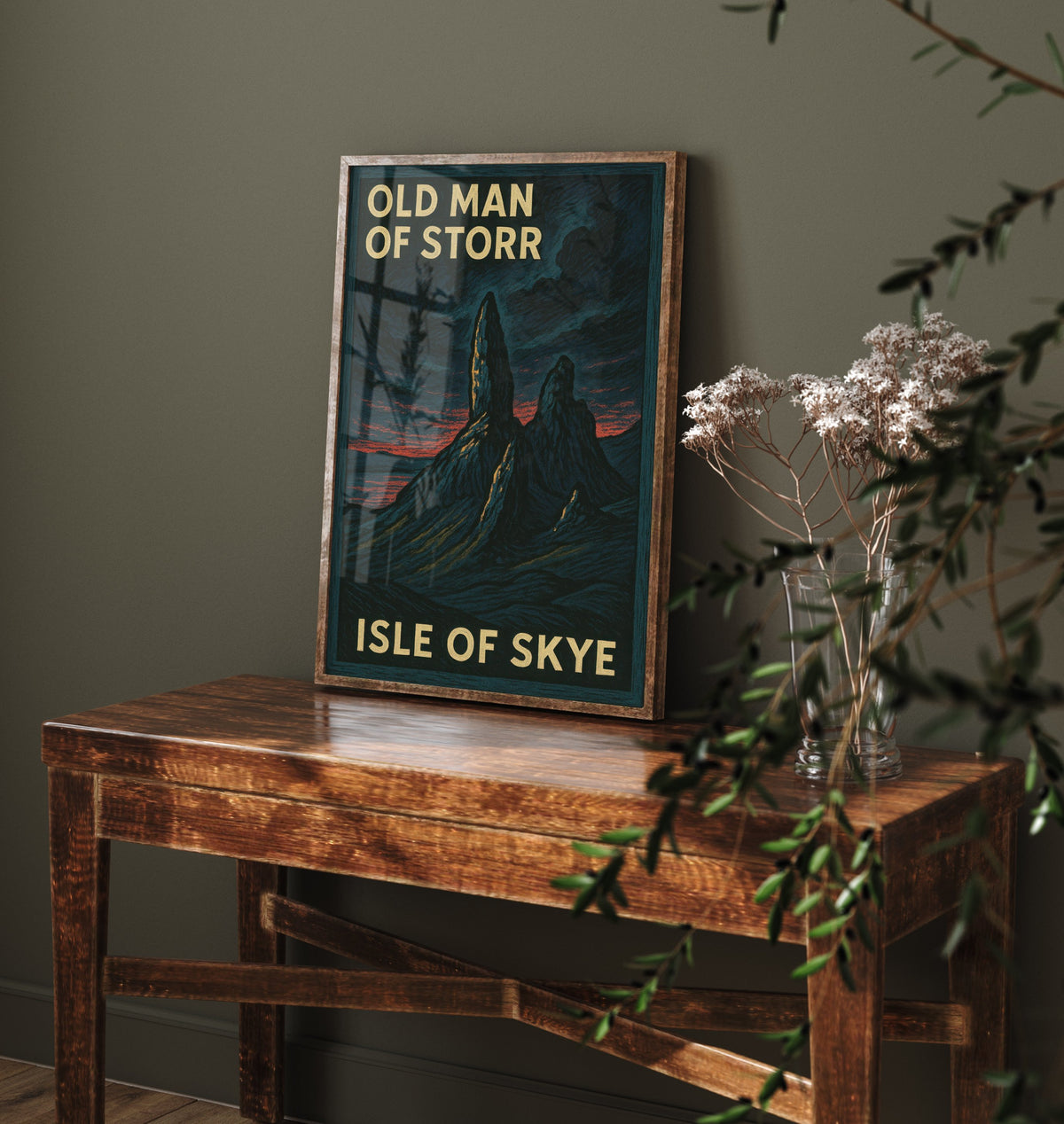 Old Man of Storr Travel Poster - Isle of Skye Art Print - Moody Woodcut Landscape - Scotland 1/3