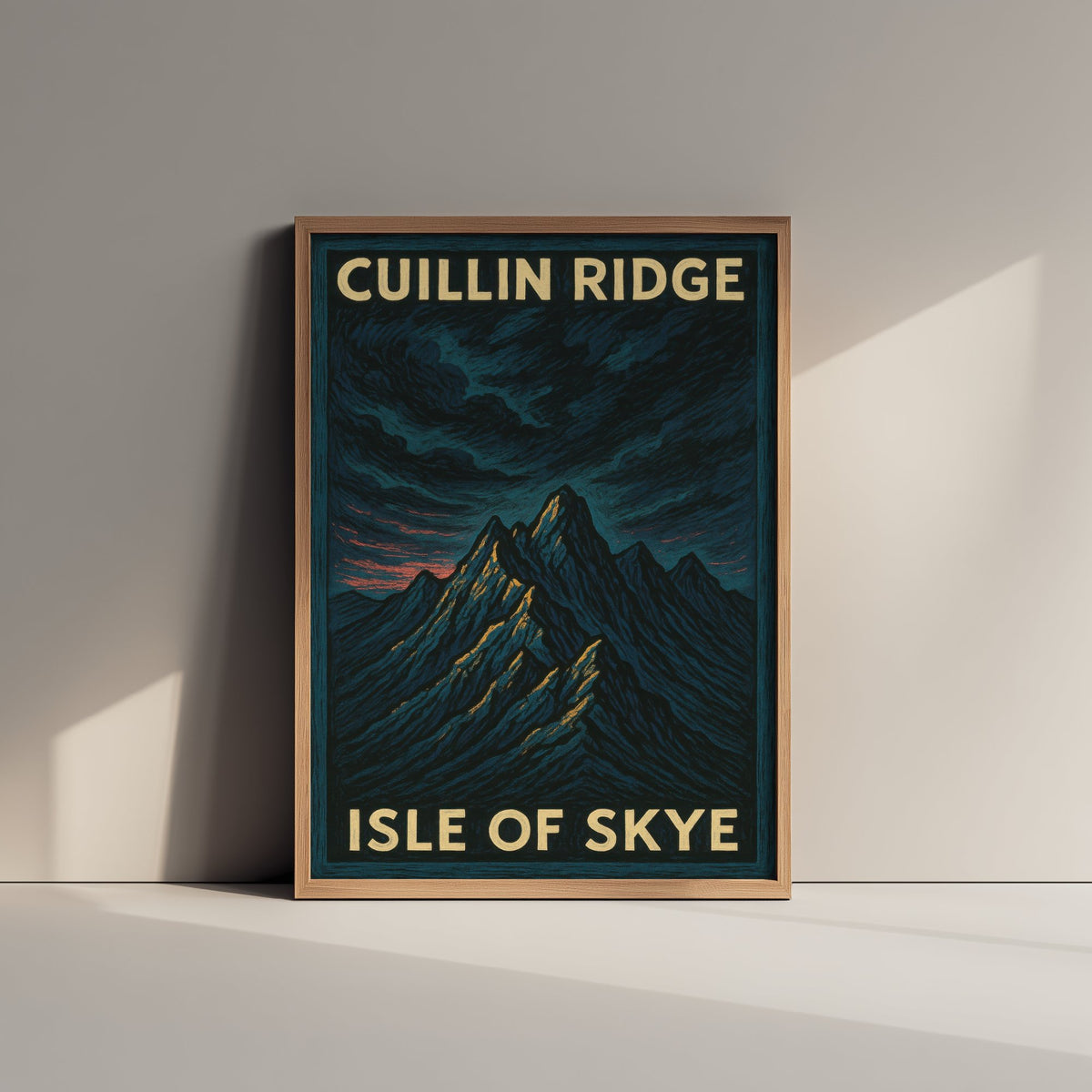 Cuillin Ridge Travel Poster - Isle of Skye Art Print - Moody Woodcut Landscape - Scotland 2/3