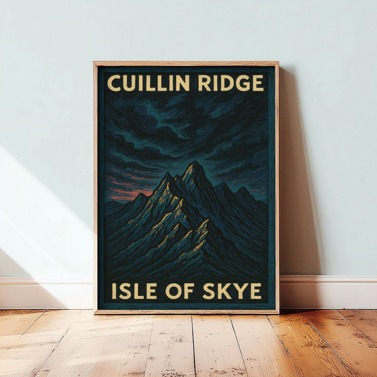 Cuillin Ridge Travel Poster - Isle of Skye Art Print - Moody Woodcut Landscape - Scotland 2/3