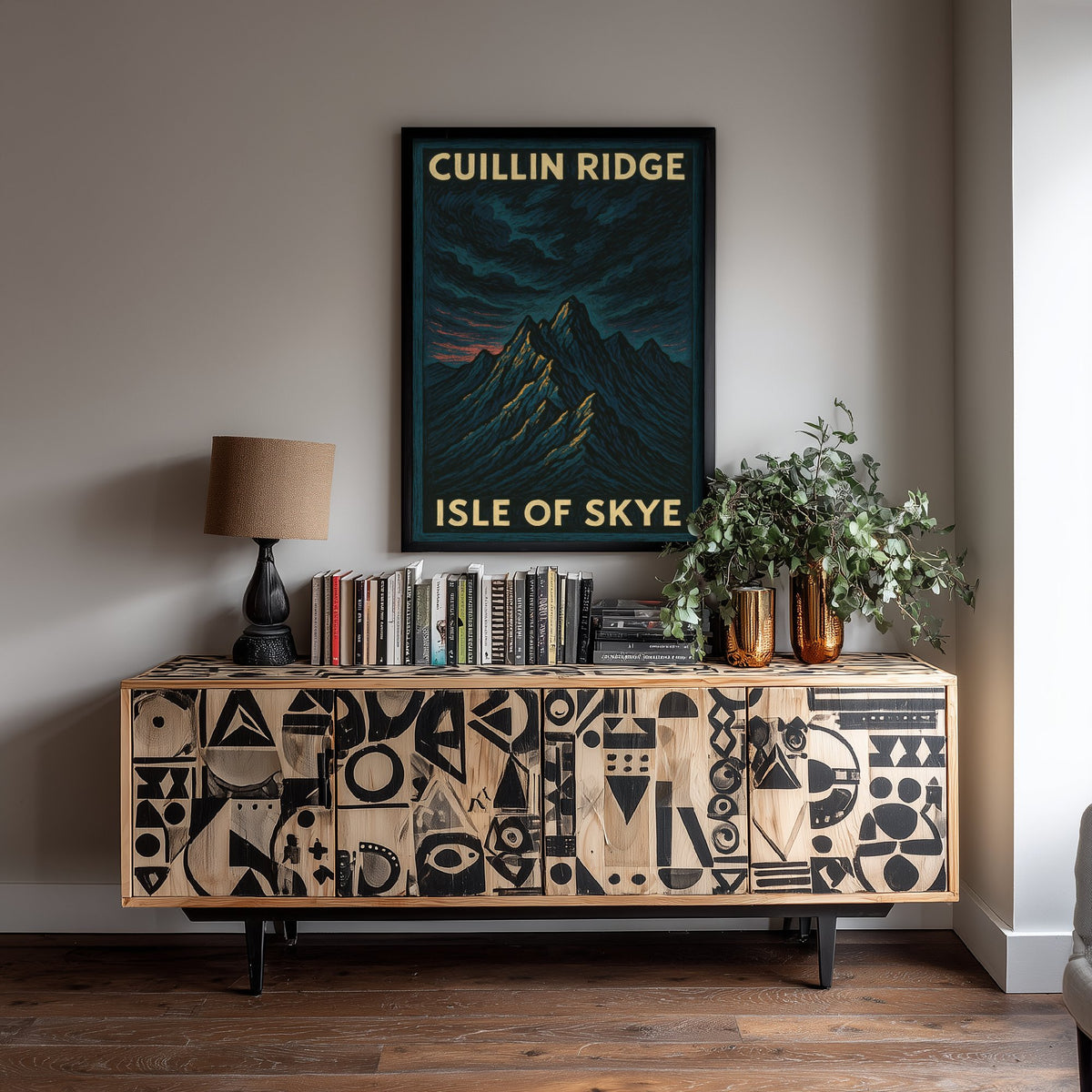 Cuillin Ridge Travel Poster - Isle of Skye Art Print - Moody Woodcut Landscape - Scotland 2/3