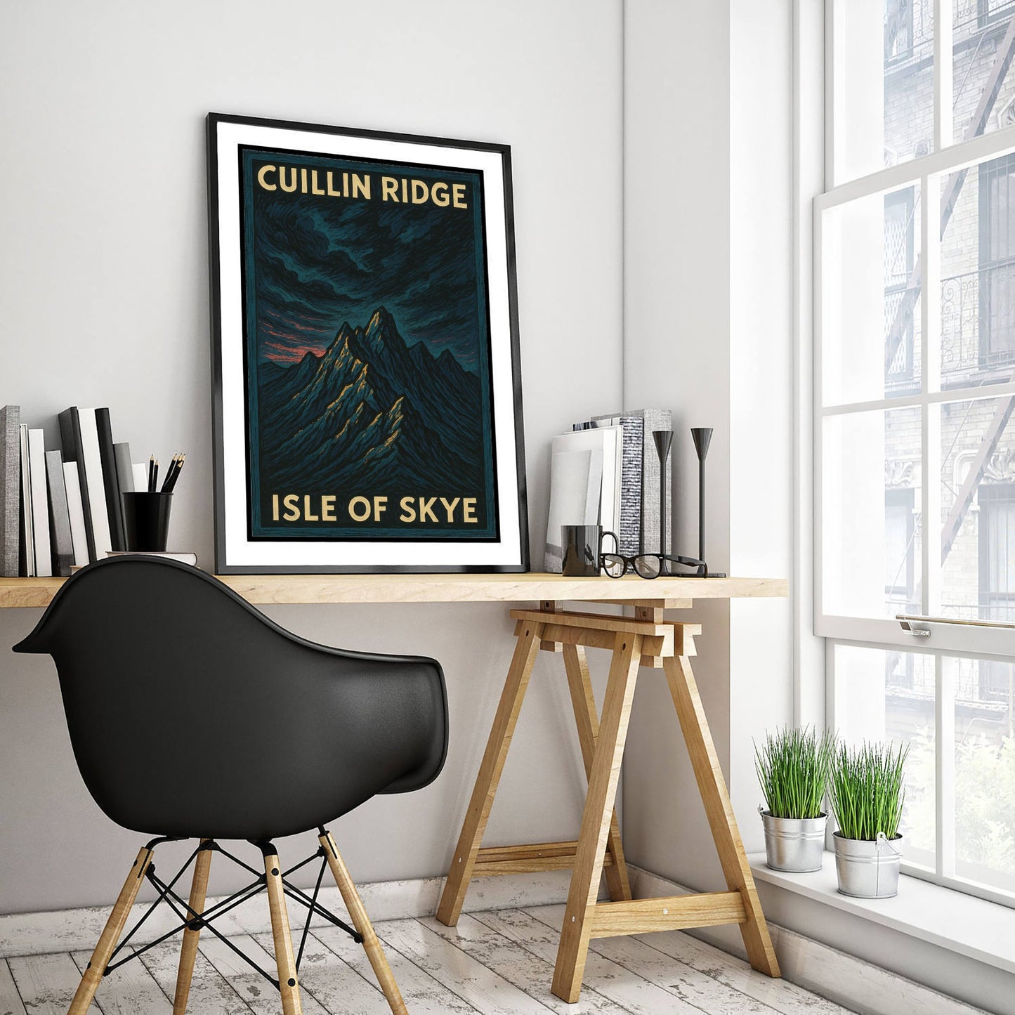 Cuillin Ridge Travel Poster - Isle of Skye Art Print - Moody Woodcut Landscape - Scotland 2/3