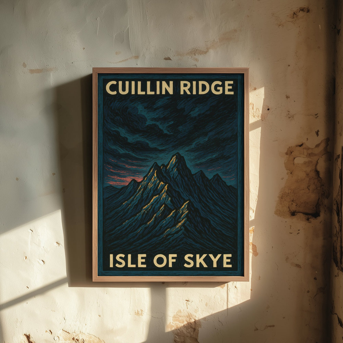 Cuillin Ridge Travel Poster - Isle of Skye Art Print - Moody Woodcut Landscape - Scotland 2/3