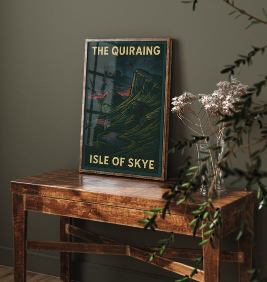 The Quiraing Travel Poster - Isle of Skye Art Print - Moody Woodcut Landscape - Scotland 3/3