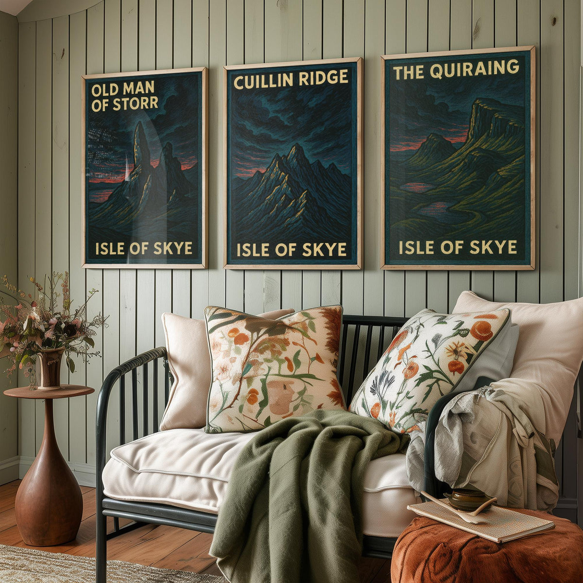 Isle of Skye Set of Three Prints - Old Man of Storr Cuillin Ridge Quiraing - 3 Woodcut Poster Scotland Wall Art Gift Illustration Mountain