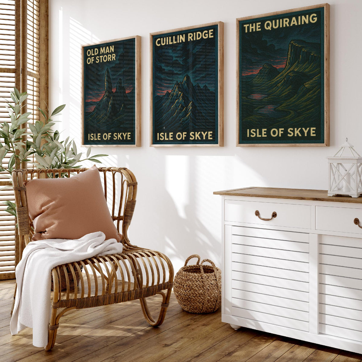Isle of Skye Set of Three Prints - Old Man of Storr Cuillin Ridge Quiraing - 3 Woodcut Poster Scotland Wall Art Gift Illustration Mountain