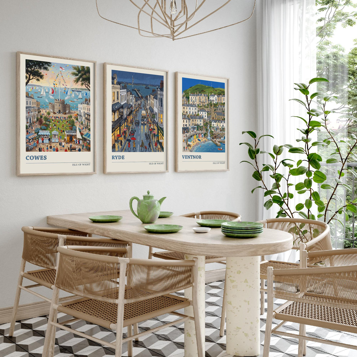 Isle of Wight Set of Three Art Prints - Cowes, Ryde, Ventnor - 3 Colourful Folk Illustration Travel Posters - Island Painting