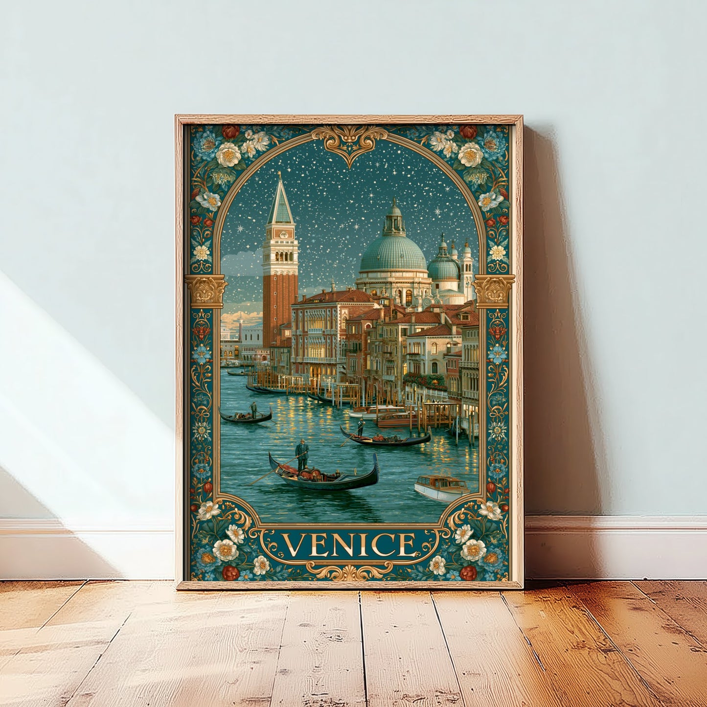 Venice Italy Travel Poster - Art Nouveau Illustration - Grand Canal Gondolas Art Print - Visit San Marco 2/3