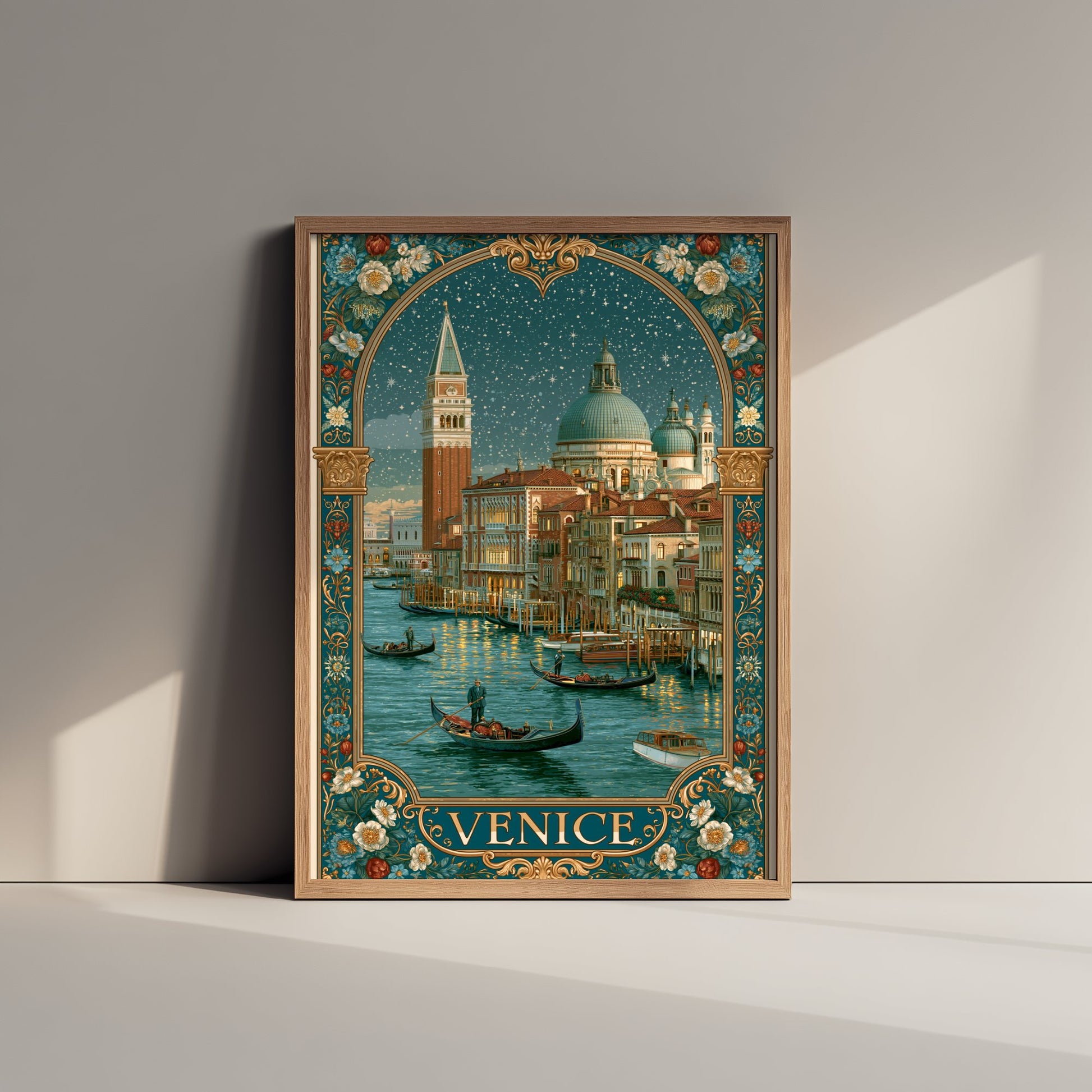 Venice Italy Travel Poster - Art Nouveau Illustration - Grand Canal Gondolas Art Print - Visit San Marco 2/3