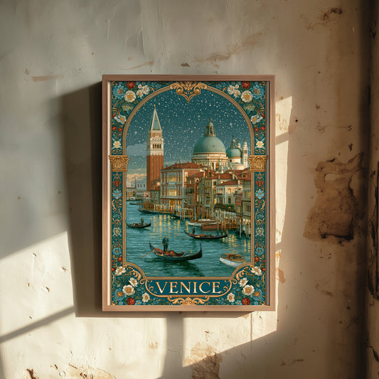 Venice Italy Travel Poster - Art Nouveau Illustration - Grand Canal Gondolas Art Print - Visit San Marco 2/3