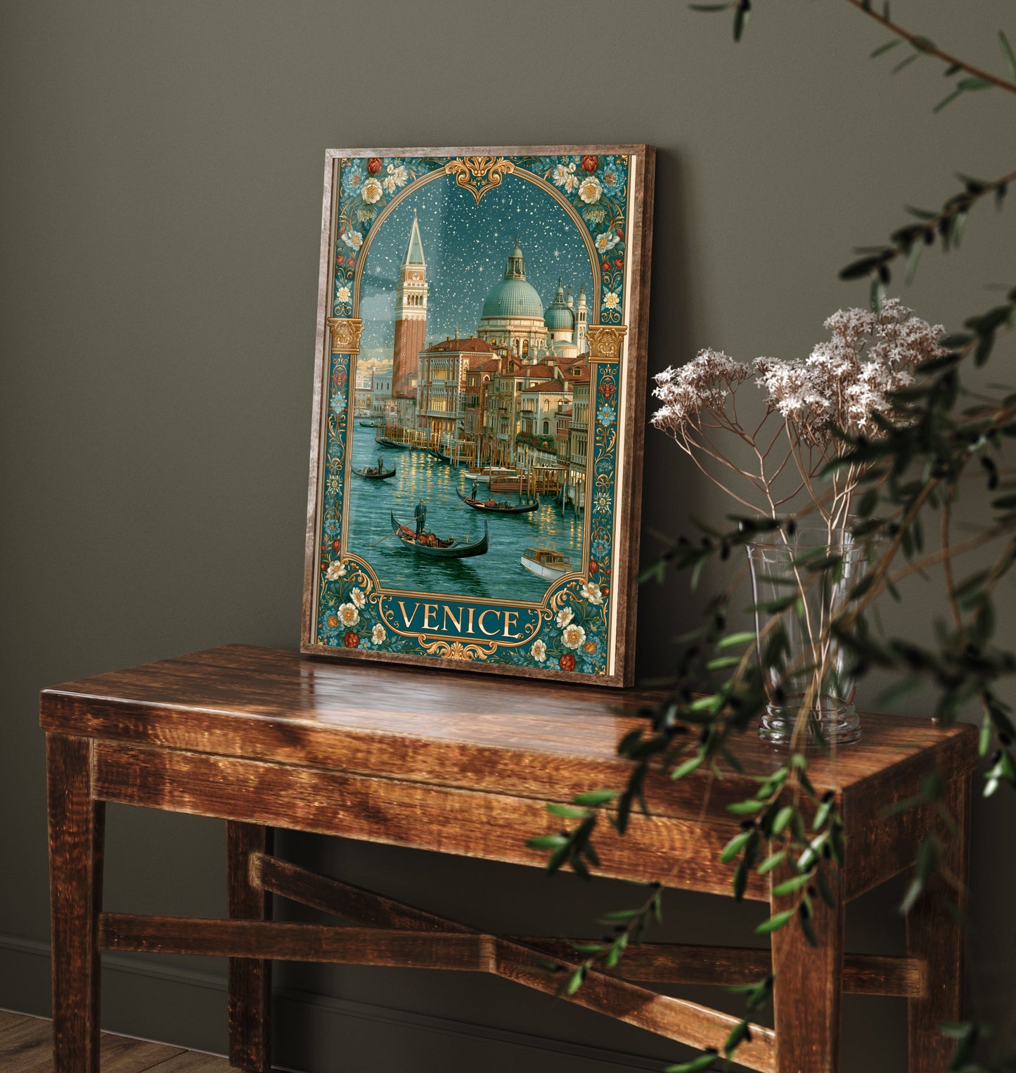 Venice Italy Travel Poster - Art Nouveau Illustration - Grand Canal Gondolas Art Print - Visit San Marco 2/3