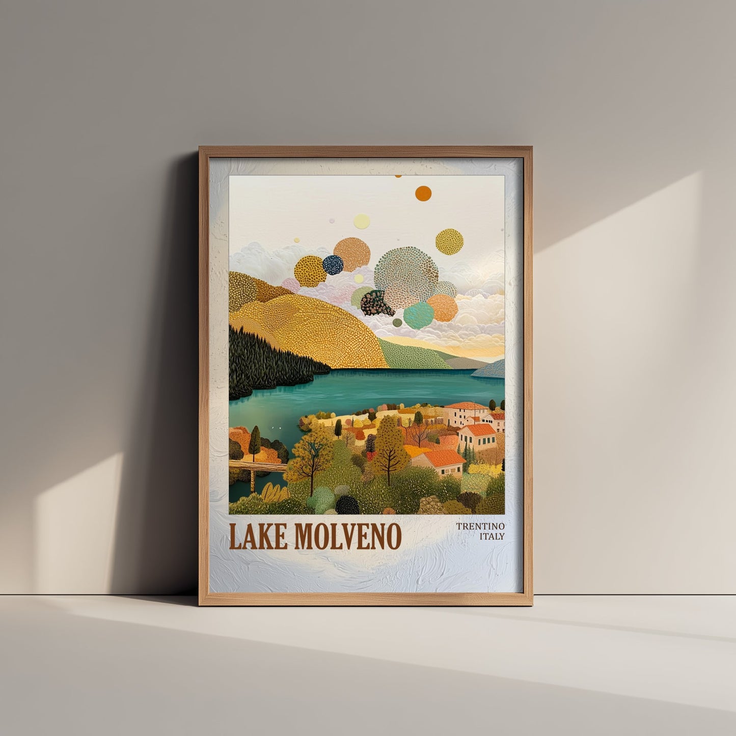 Lake Molveno Italy Travel Poster - Gold Foil Art Print - Geometric Landscape Illustration - Trentino 1/3