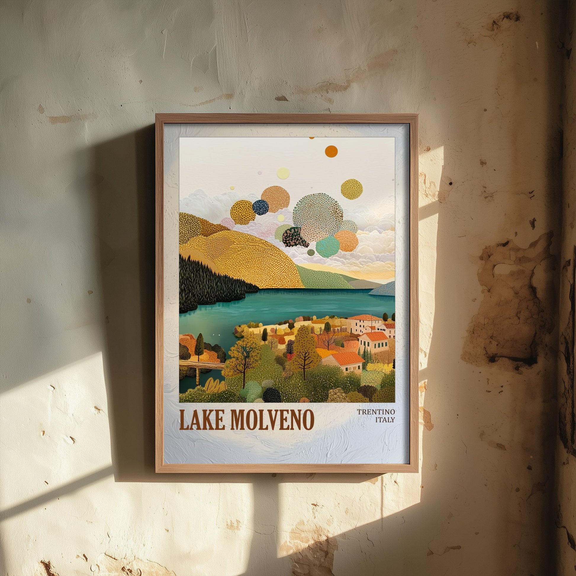 Lake Molveno Italy Travel Poster - Gold Foil Art Print - Geometric Landscape Illustration - Trentino 1/3
