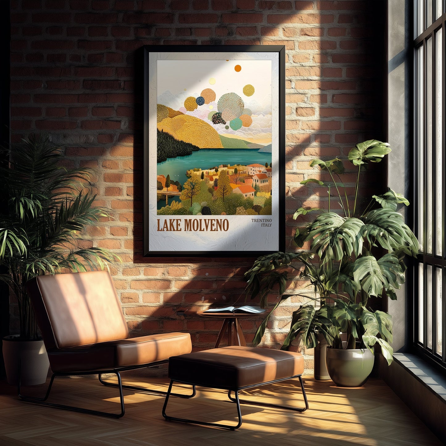 Lake Molveno Italy Travel Poster - Gold Foil Art Print - Geometric Landscape Illustration - Trentino 1/3