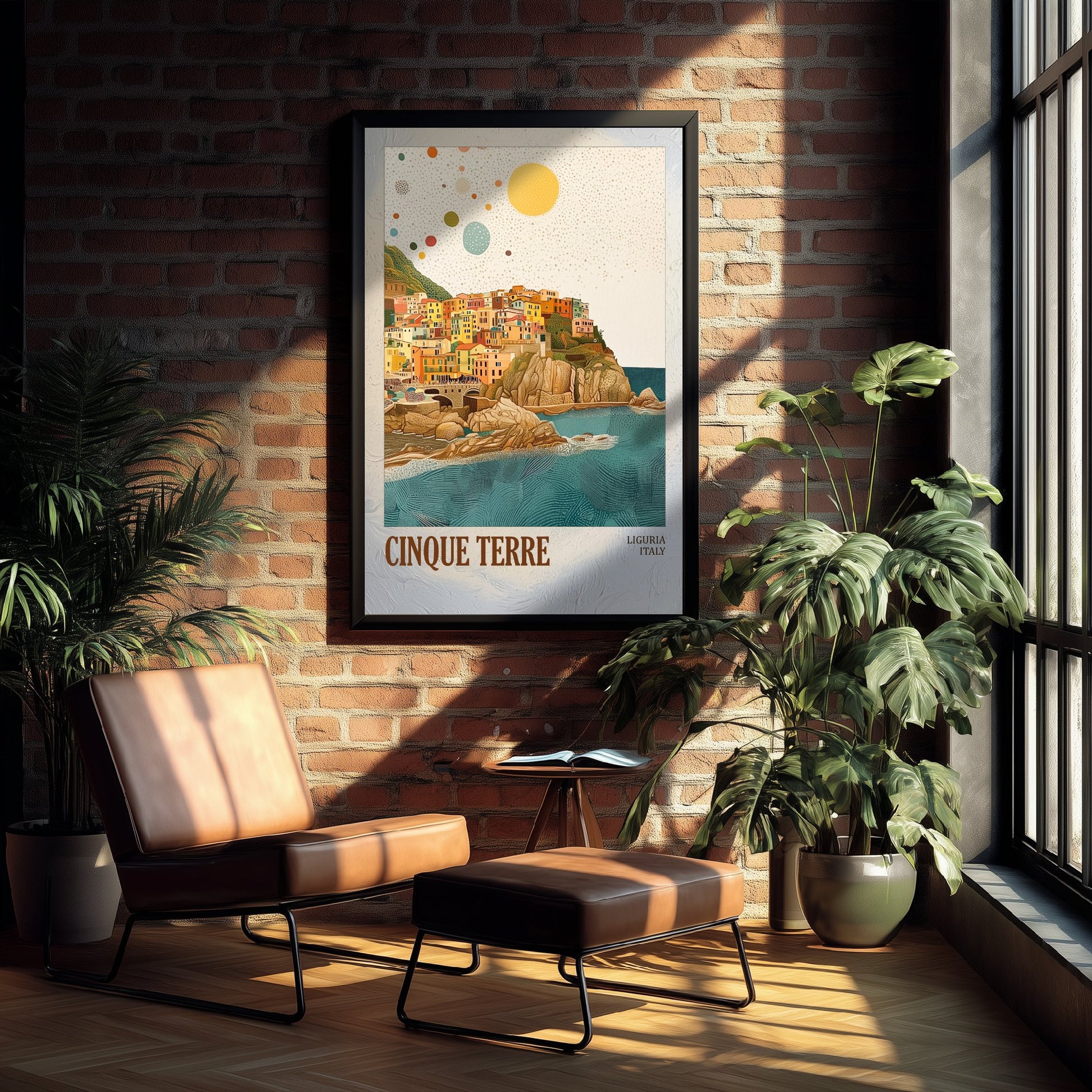 Cinque Terre Italy Travel Poster - Gold Foil Art Print - Geometric Coastal Illustration - Liguria 2/3