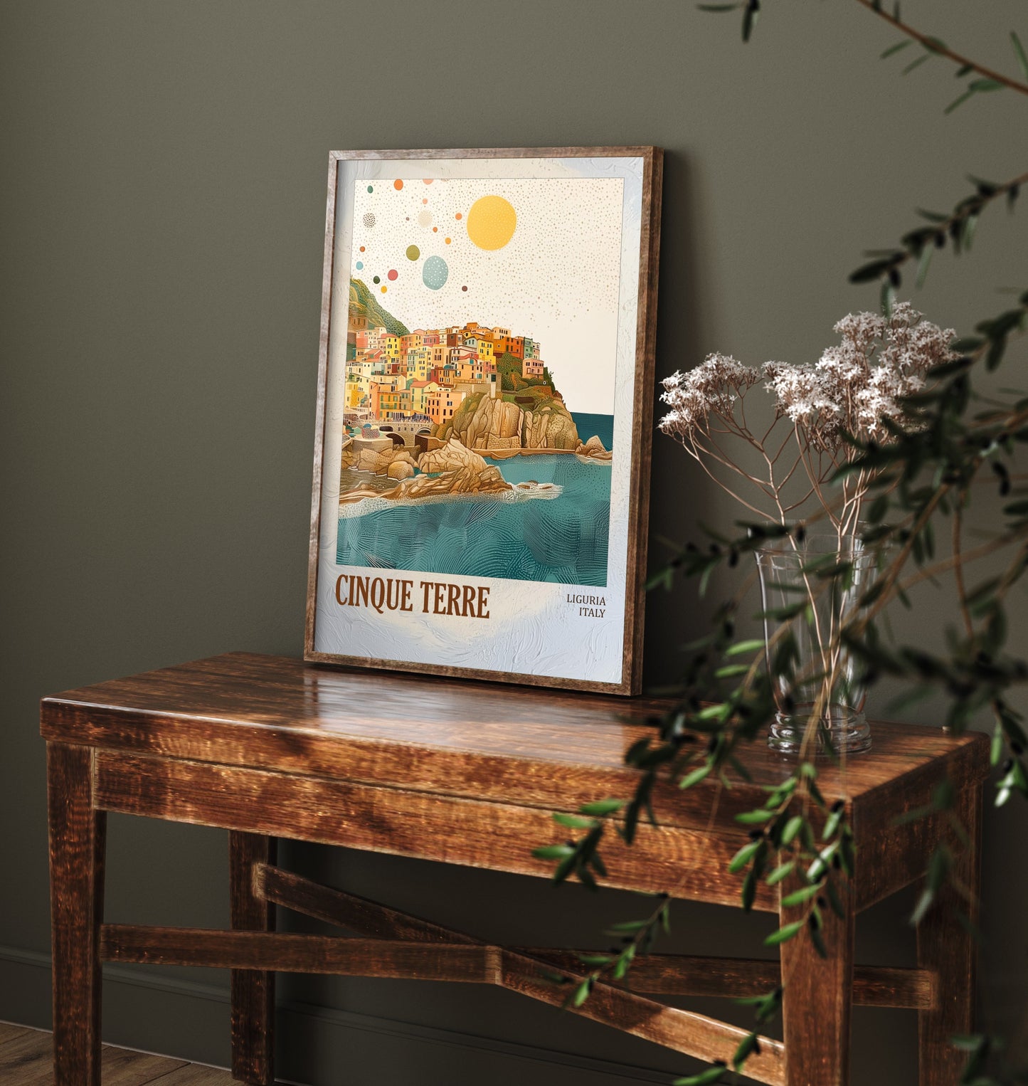Cinque Terre Italy Travel Poster - Gold Foil Art Print - Geometric Coastal Illustration - Liguria 2/3