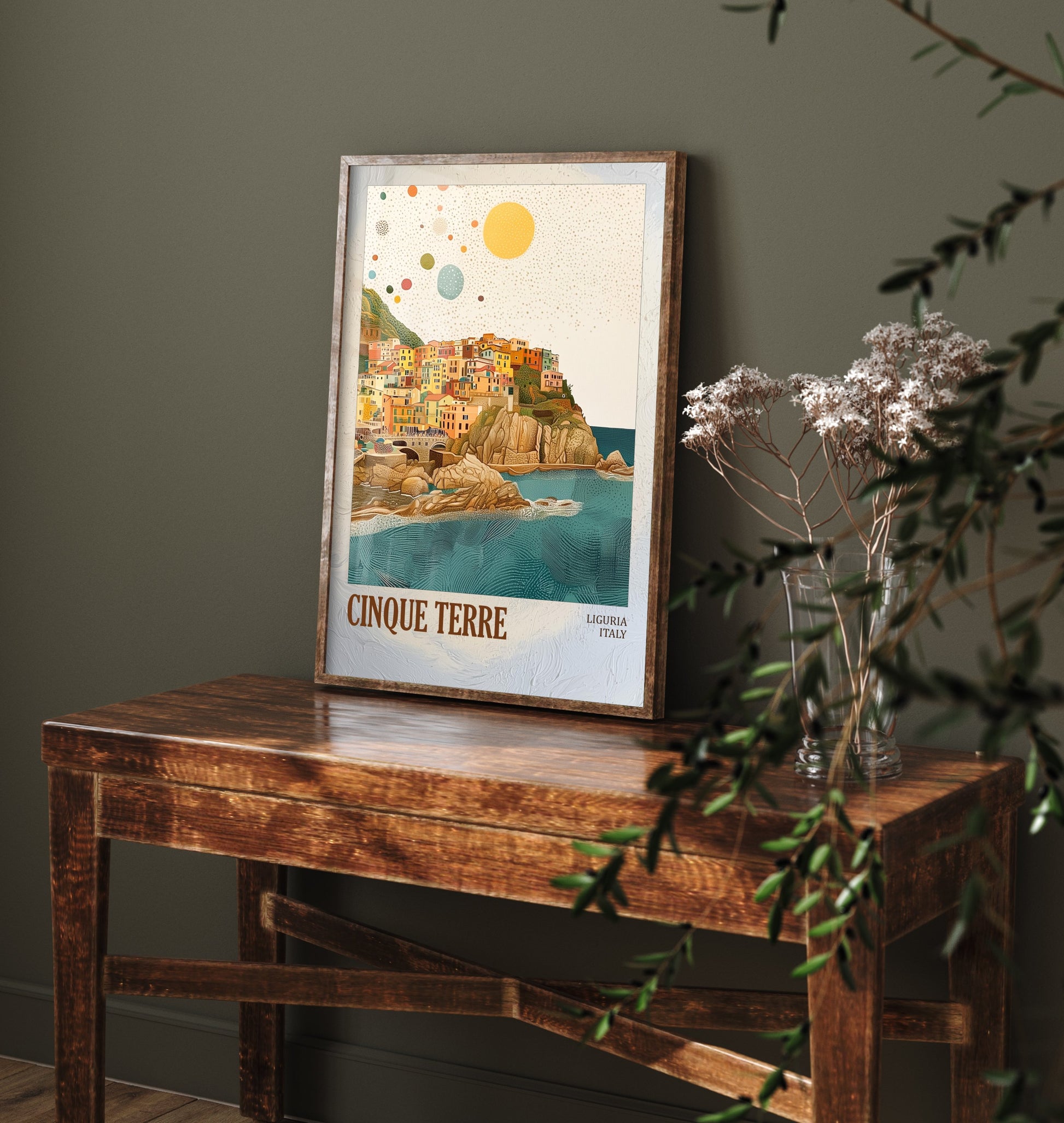 Cinque Terre Italy Travel Poster - Gold Foil Art Print - Geometric Coastal Illustration - Liguria 2/3