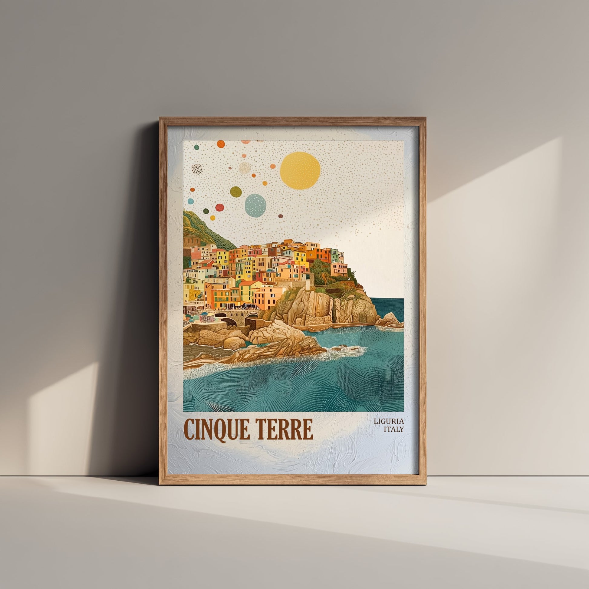 Cinque Terre Italy Travel Poster - Gold Foil Art Print - Geometric Coastal Illustration - Liguria 2/3