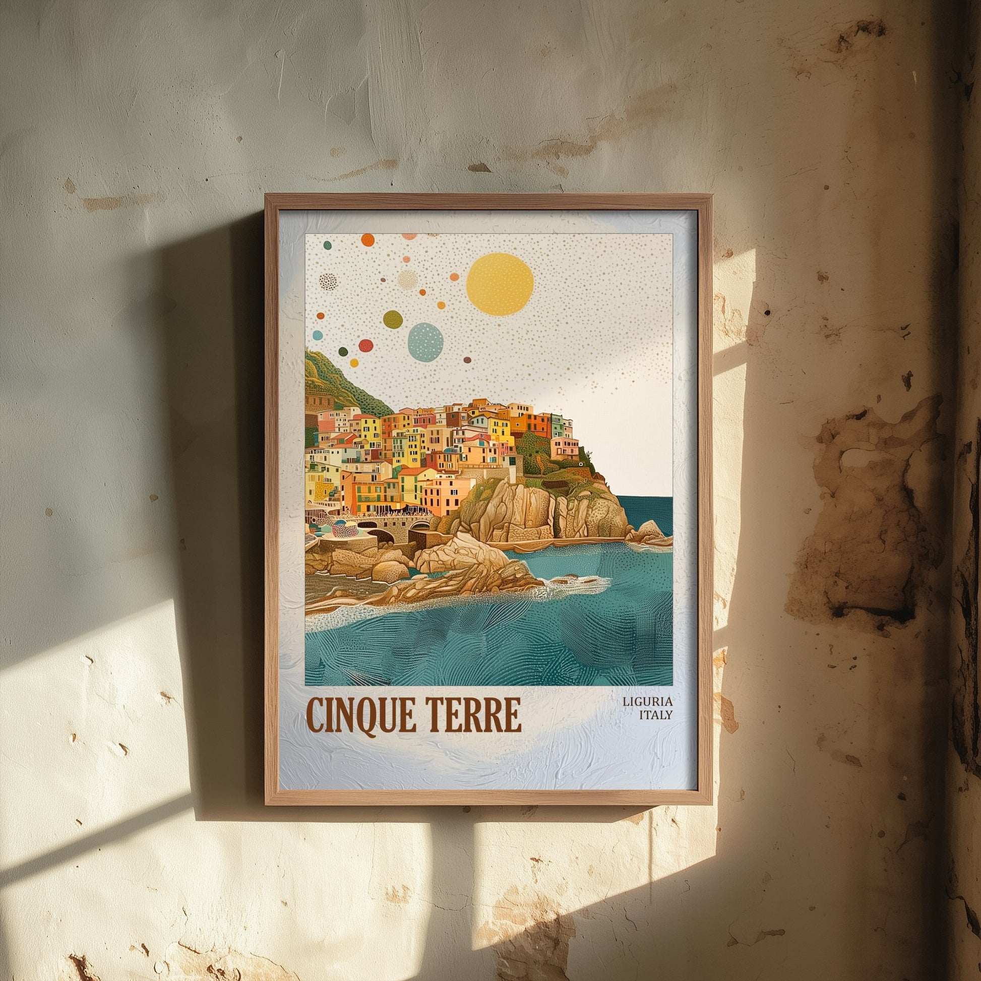Cinque Terre Italy Travel Poster - Gold Foil Art Print - Geometric Coastal Illustration - Liguria 2/3