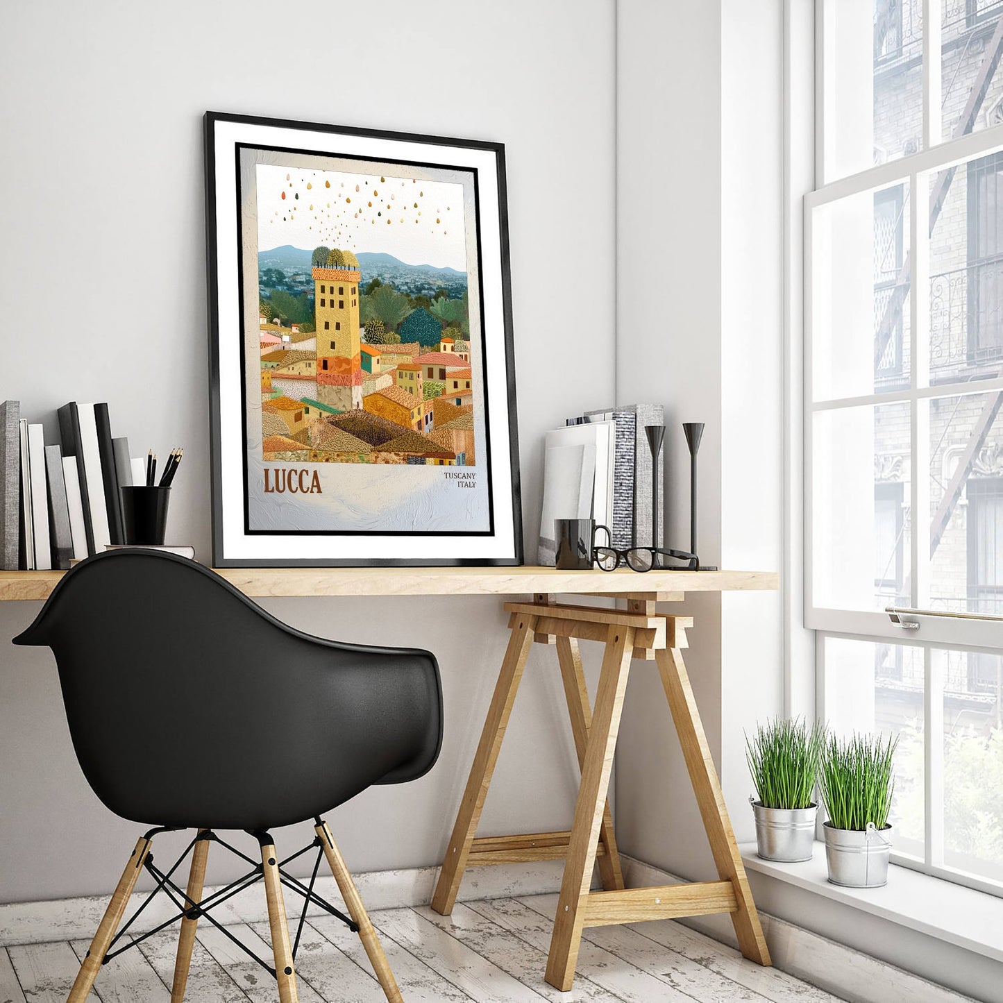Lucca Italy Travel Poster - Gold Foil Art Print - Geometric Town Illustration - Tuscany 3/3