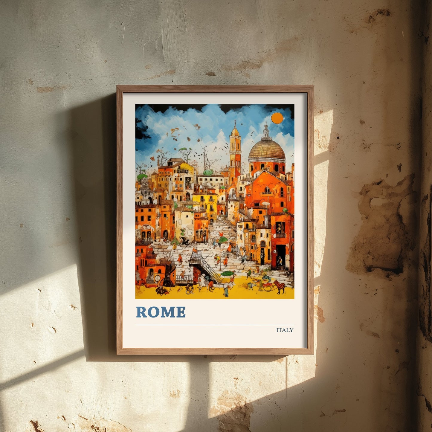 Rome Italy Travel Poster - Folk Art Print - Domes & Rooftops Illustration - Naive Italian Cityscape 1/3
