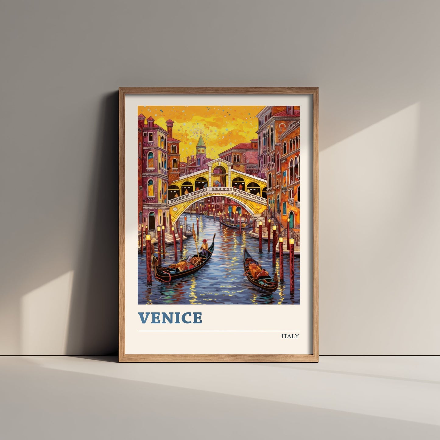 Venice Italy Travel Poster - Rialto Bridge Art Print - Vibrant Cityscape Illustration - Grand Canal Visit 3/3