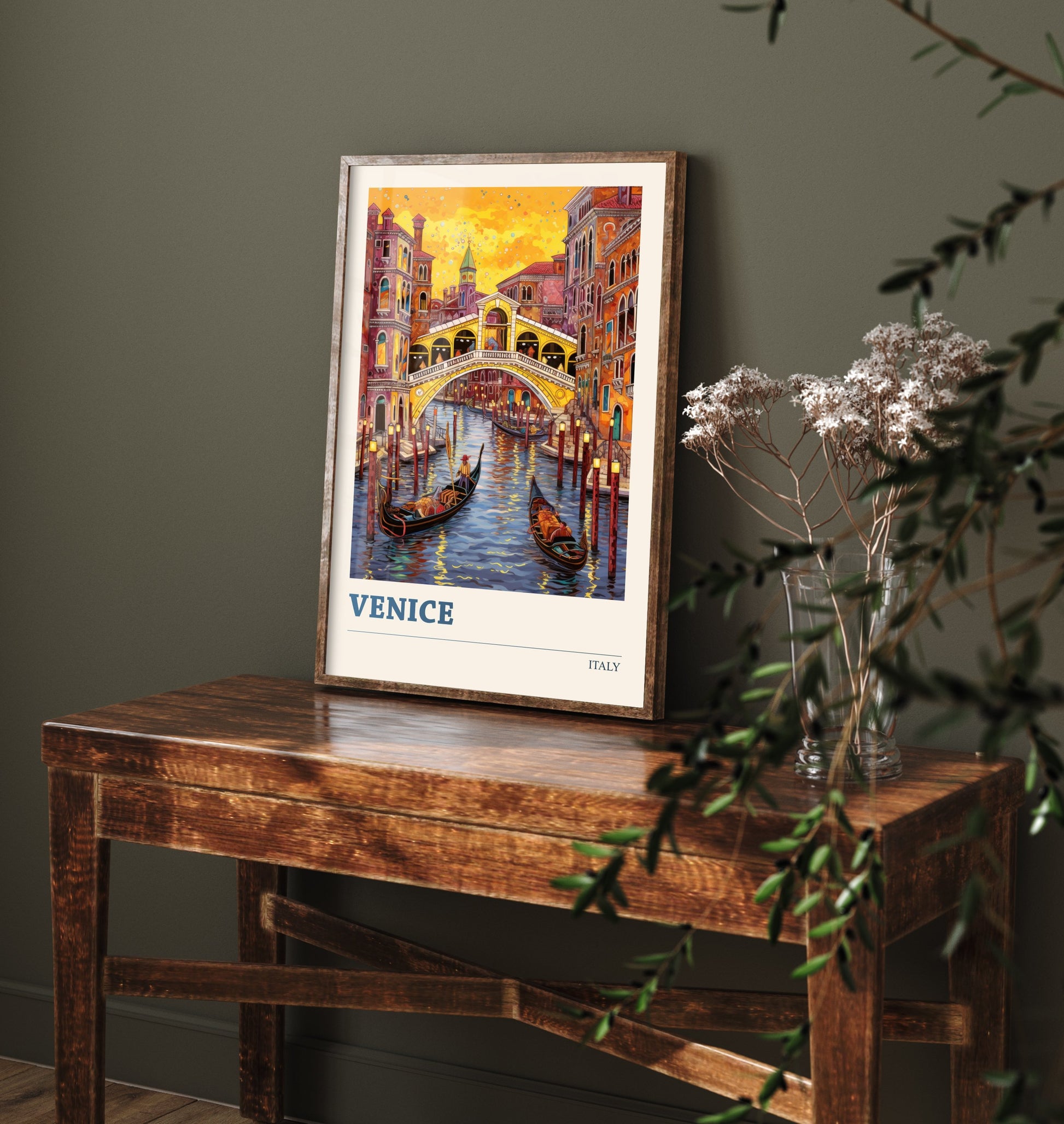 Venice Italy Travel Poster - Rialto Bridge Art Print - Vibrant Cityscape Illustration - Grand Canal Visit 3/3