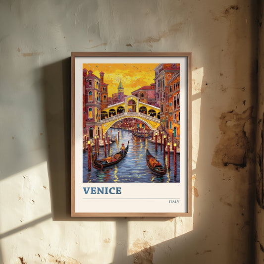 Venice Italy Travel Poster - Rialto Bridge Art Print - Vibrant Cityscape Illustration - Grand Canal Visit 3/3