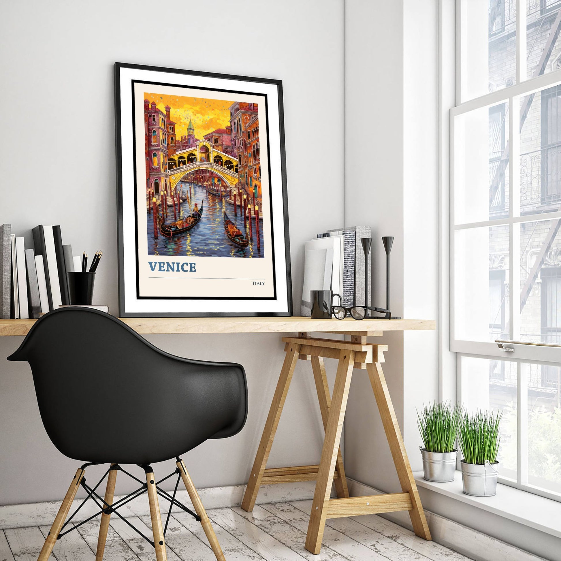 Venice Italy Travel Poster - Rialto Bridge Art Print - Vibrant Cityscape Illustration - Grand Canal Visit 3/3
