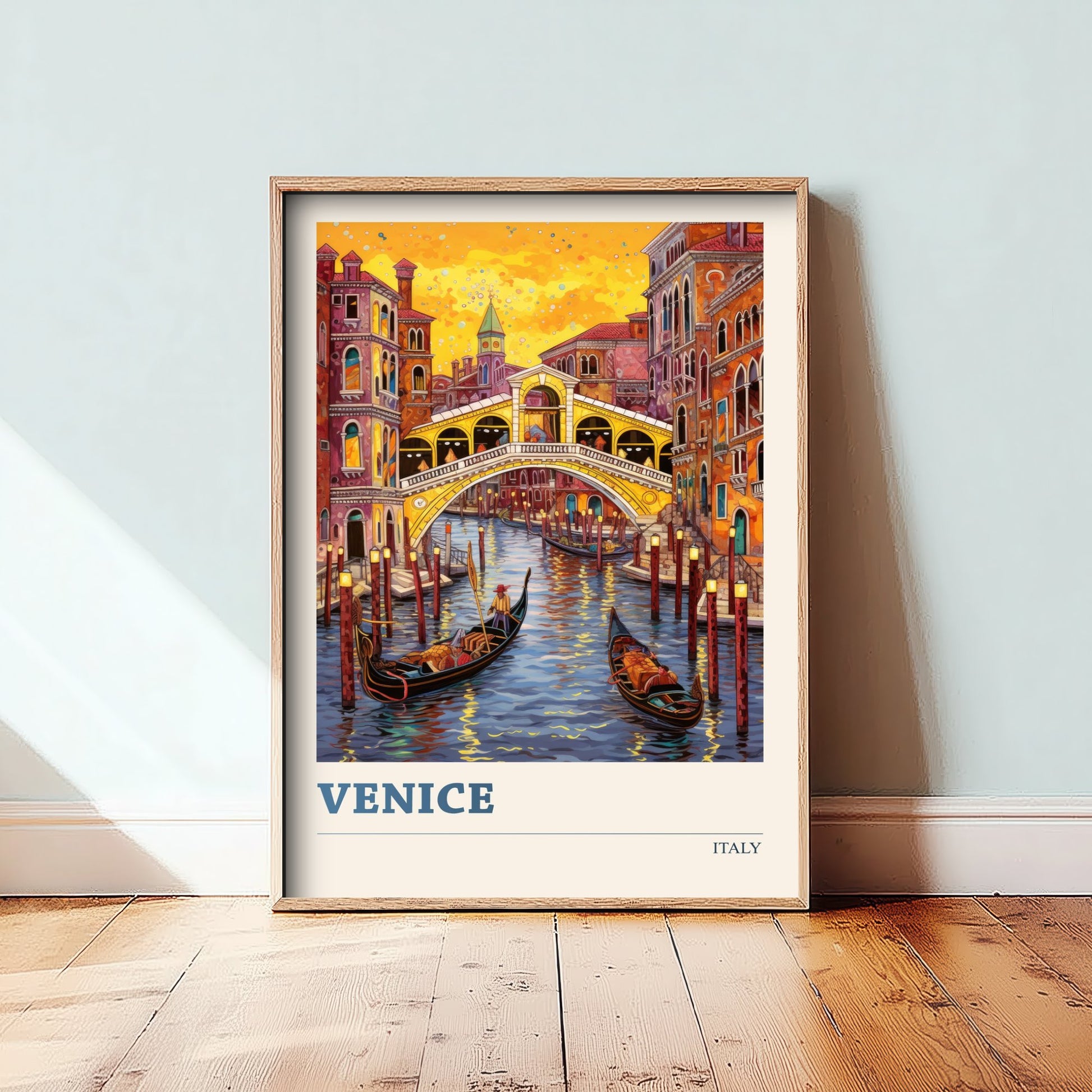 Venice Italy Travel Poster - Rialto Bridge Art Print - Vibrant Cityscape Illustration - Grand Canal Visit 3/3