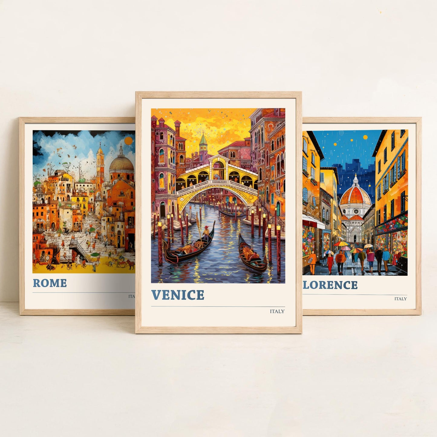 Italy Set of Three Travel Posters - Rome, Florence, Venice - Vibrant Art Print Painting Gift Italian Wall Art Cityscape