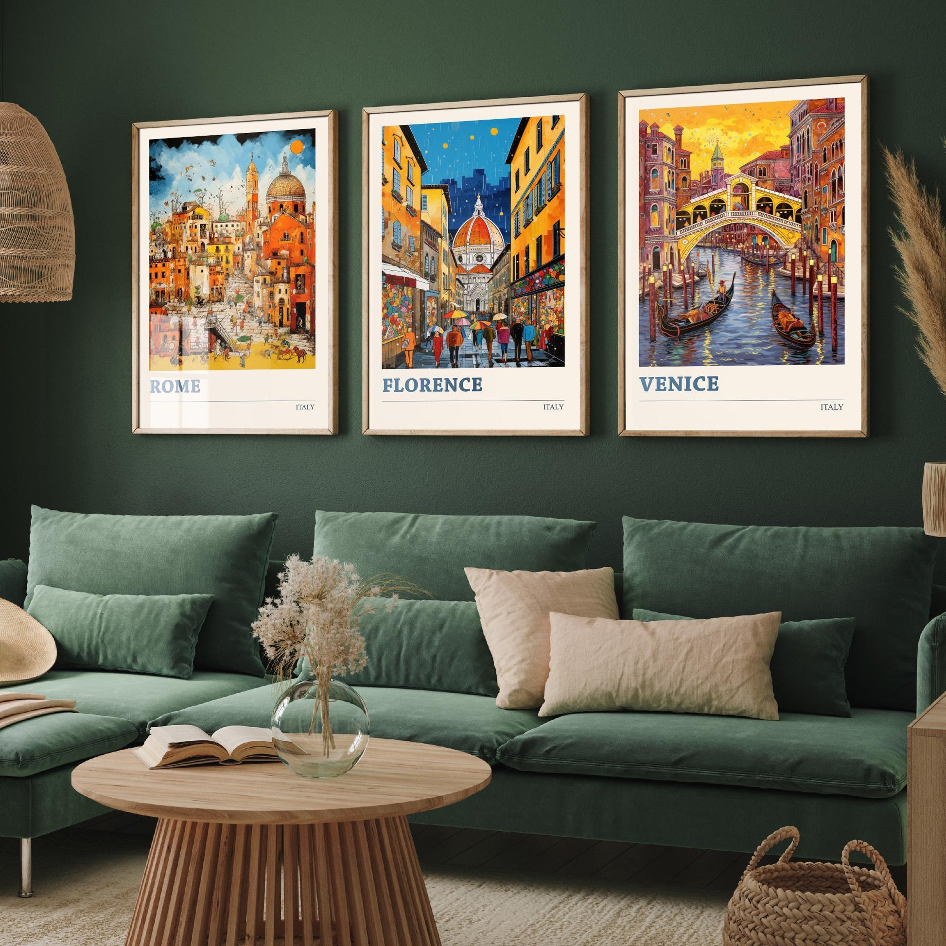 Italy Set of Three Travel Posters - Rome, Florence, Venice - Vibrant Art Print Painting Gift Italian Wall Art Cityscape
