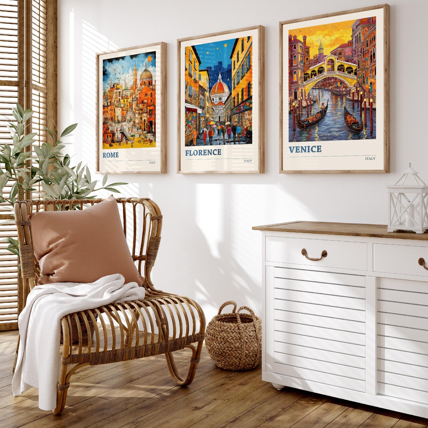 Italy Set of Three Travel Posters - Rome, Florence, Venice - Vibrant Art Print Painting Gift Italian Wall Art Cityscape