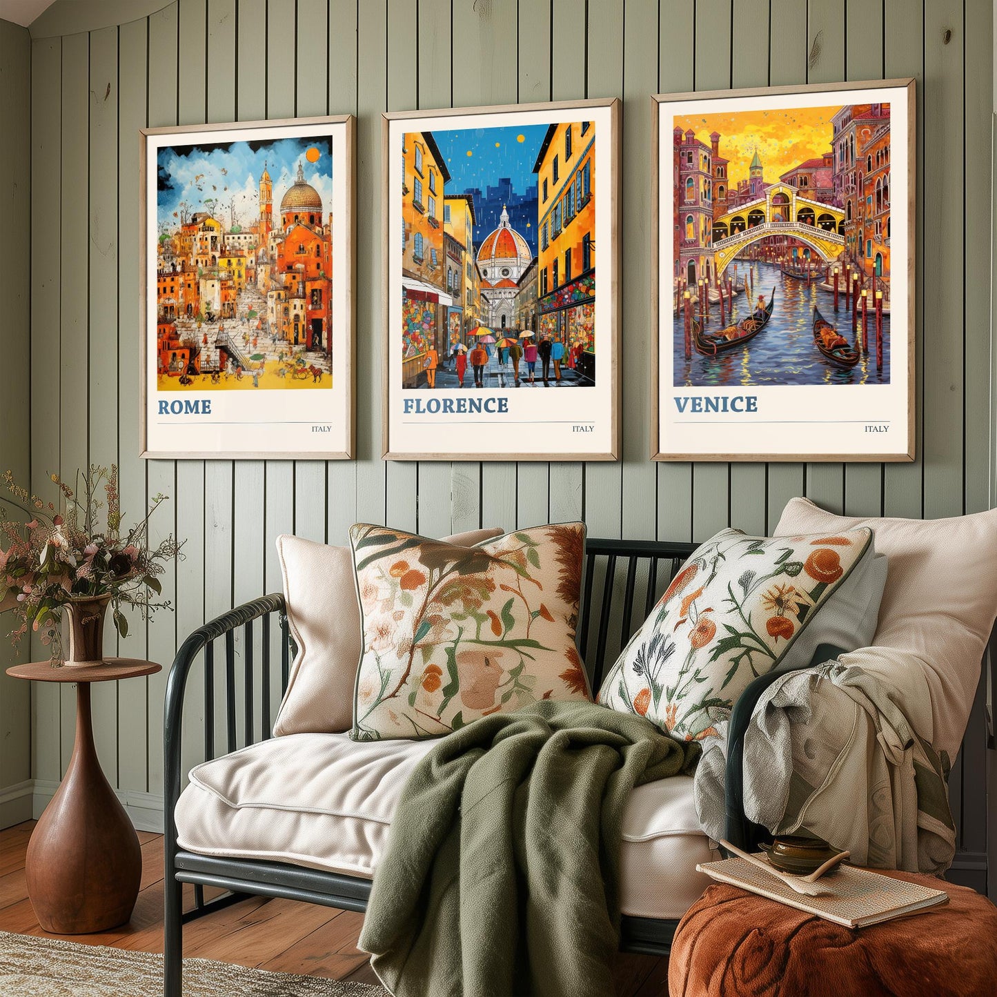 Italy Set of Three Travel Posters - Rome, Florence, Venice - Vibrant Art Print Painting Gift Italian Wall Art Cityscape
