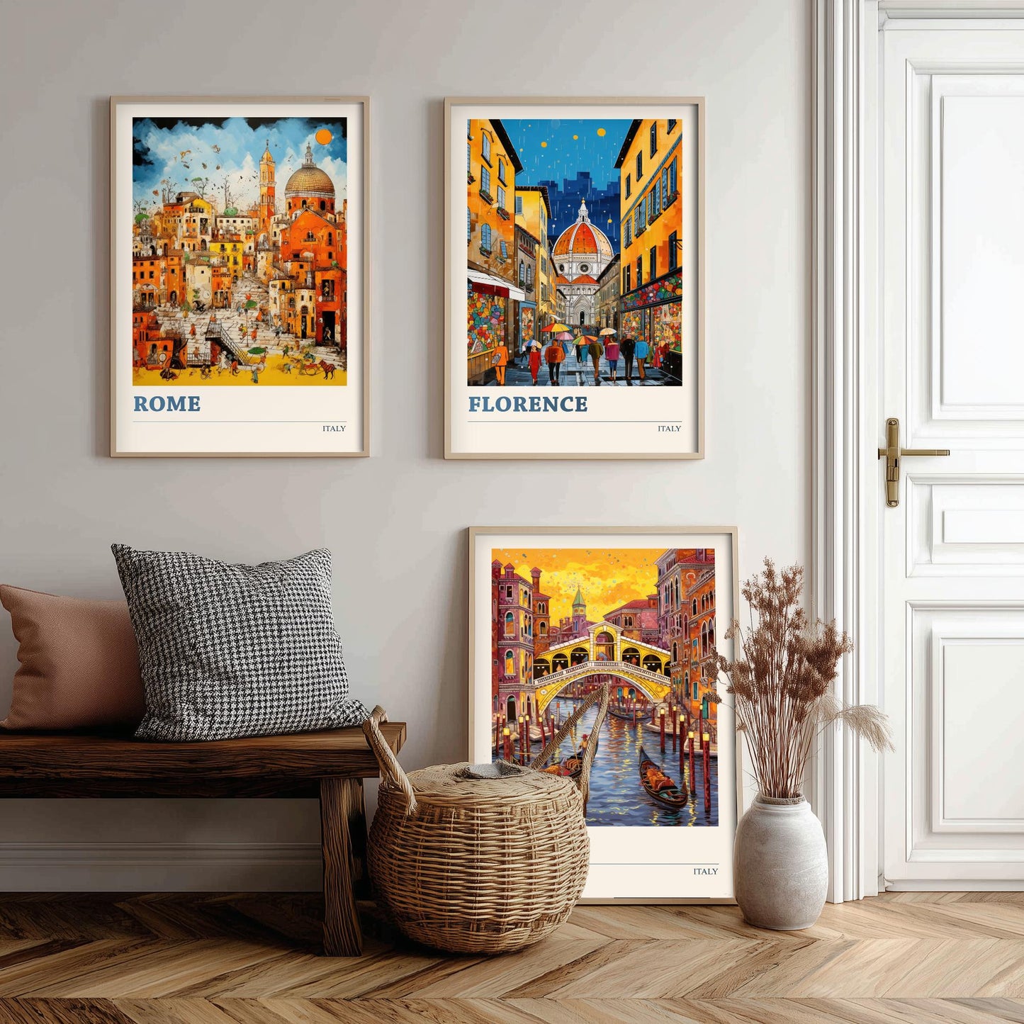 Italy Set of Three Travel Posters - Rome, Florence, Venice - Vibrant Art Print Painting Gift Italian Wall Art Cityscape