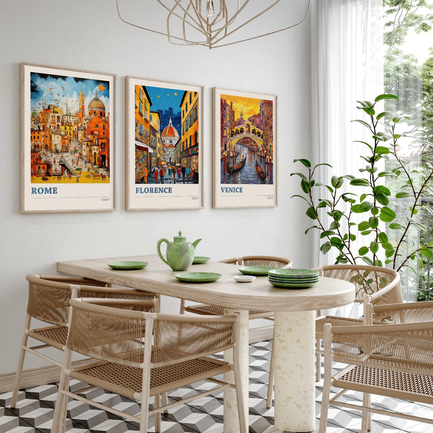 Italy Set of Three Travel Posters - Rome, Florence, Venice - Vibrant Art Print Painting Gift Italian Wall Art Cityscape