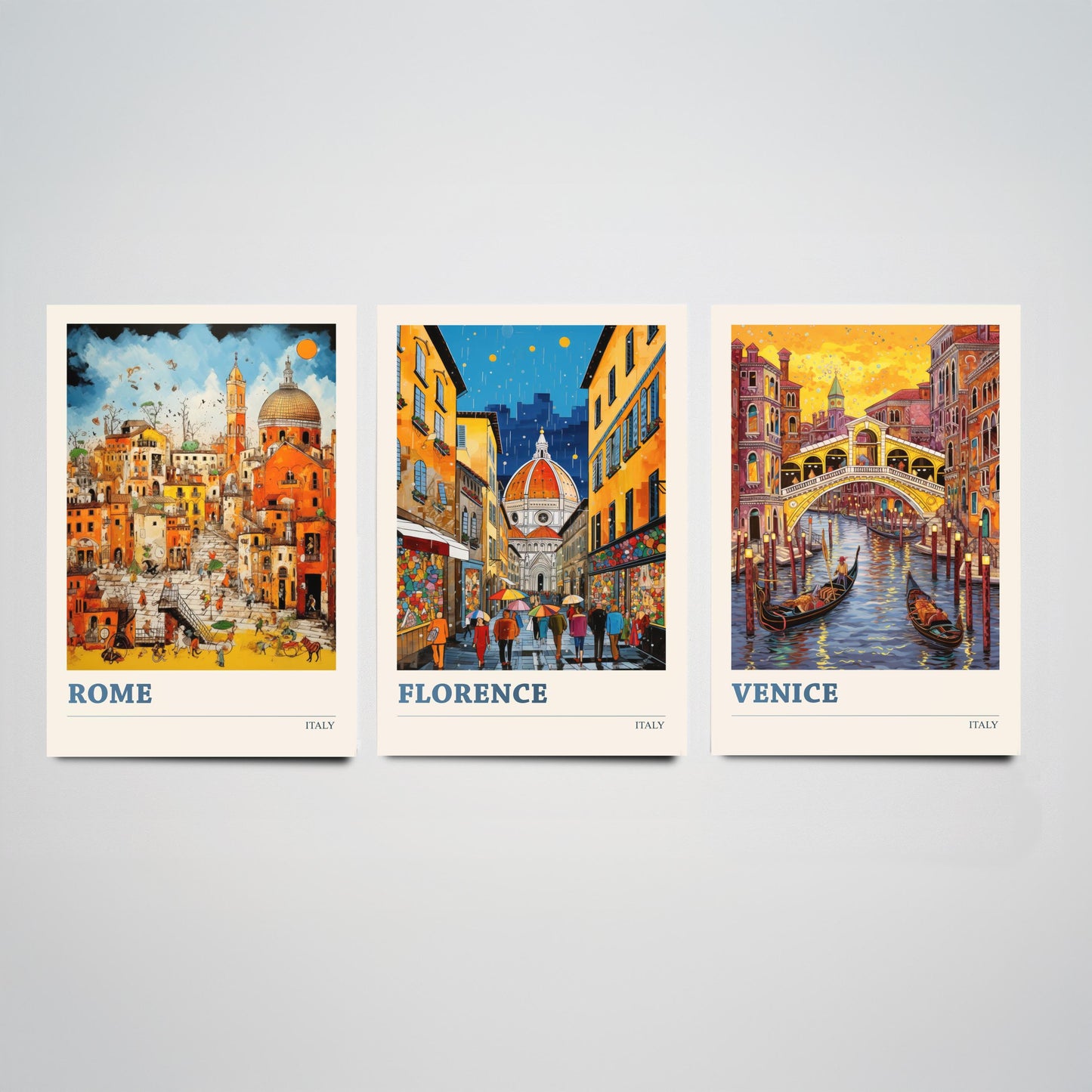 Italy Set of Three Travel Posters - Rome, Florence, Venice - Vibrant Art Print Painting Gift Italian Wall Art Cityscape