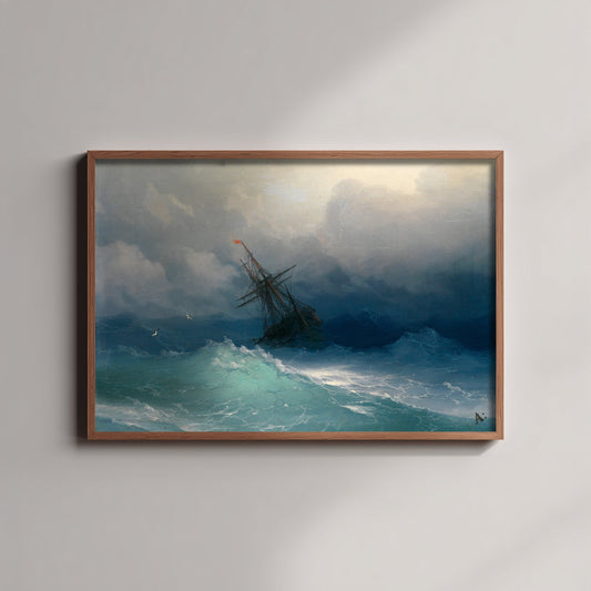 Ivan Aivazovsky - Ship on Stormy Seas (1850) - Classic Painting Photo Poster Print Art Gift Wall Home Decor - Seascape Storm Waves