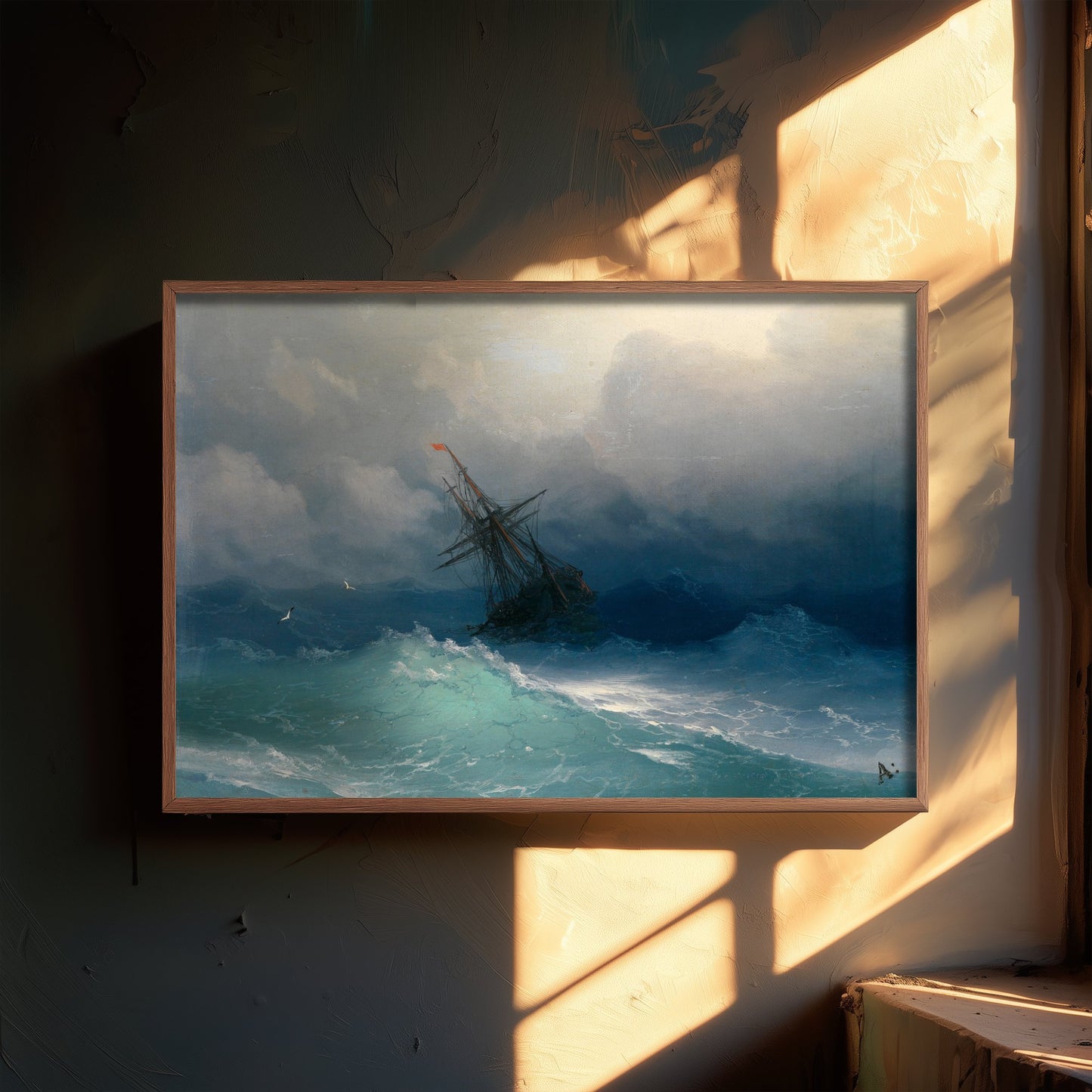 Ivan Aivazovsky - Ship on Stormy Seas (1850) - Classic Painting Photo Poster Print Art Gift Wall Home Decor - Seascape Storm Waves
