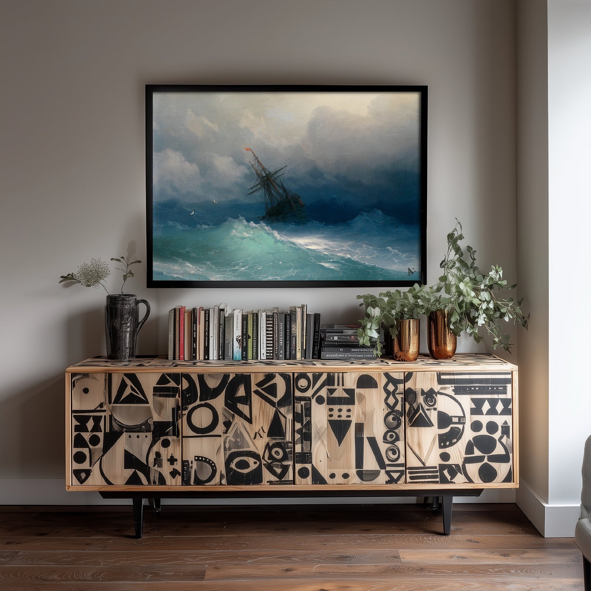 Ivan Aivazovsky - Ship on Stormy Seas (1850) - Classic Painting Photo Poster Print Art Gift Wall Home Decor - Seascape Storm Waves