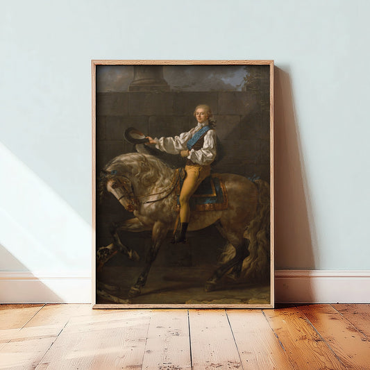 Jacques-Louis David - Equestrian Portrait of Stanislaw Kostka Potocki (1781) - Classic Painting Art Print - Polish Count Grey Horse Poster