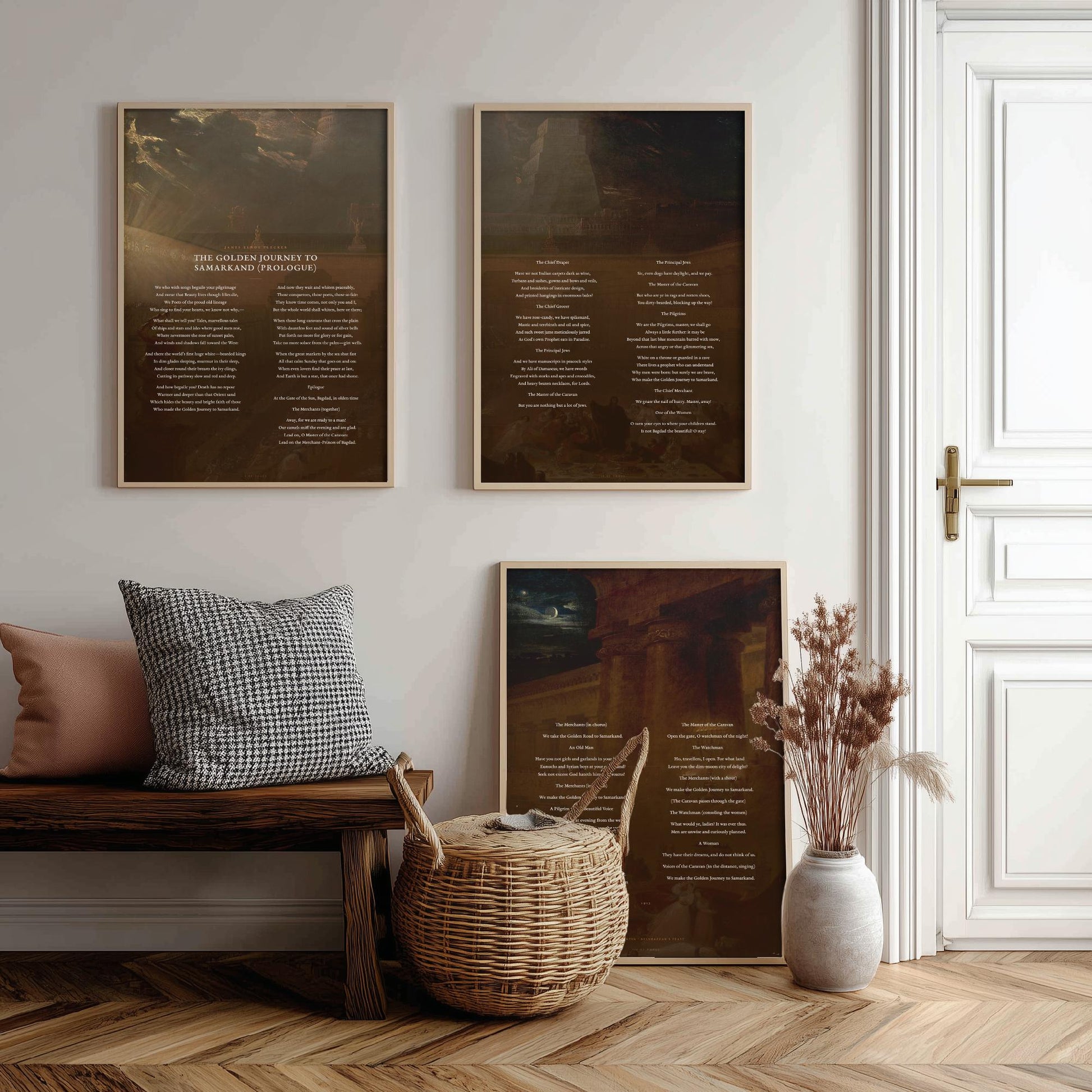 The Golden Journey to Samarkand by James Elroy Flecker Set of Three Art Prints - Poem over John Martin Painting - Poetry Poster Triptych